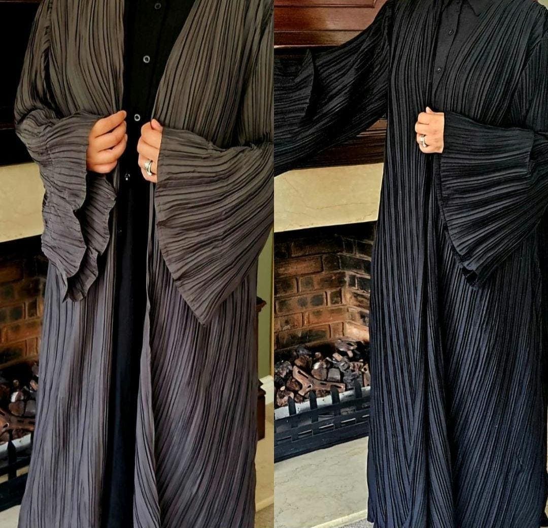 Abaya dubai black/ grey|casual abaya| smart abaya | pleat abaya |abaya gift | oversized overcoat| abaya dress | dubai abaya | gift