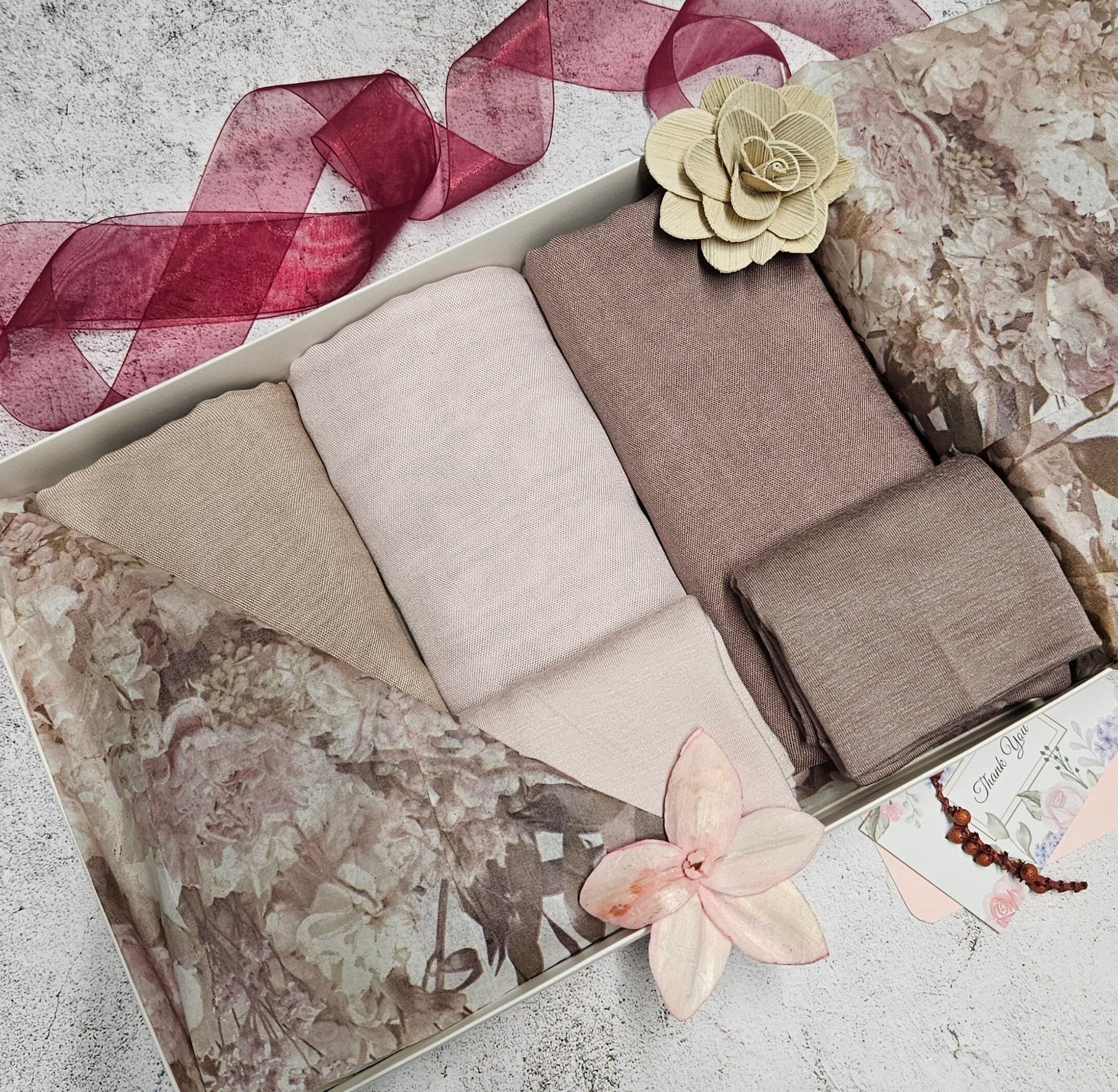 Hijab set gift box, chiffon hijabs gift for her, personalised gifting eid gift ramadan umrah gift hajj gift, gift for her, birthday gift