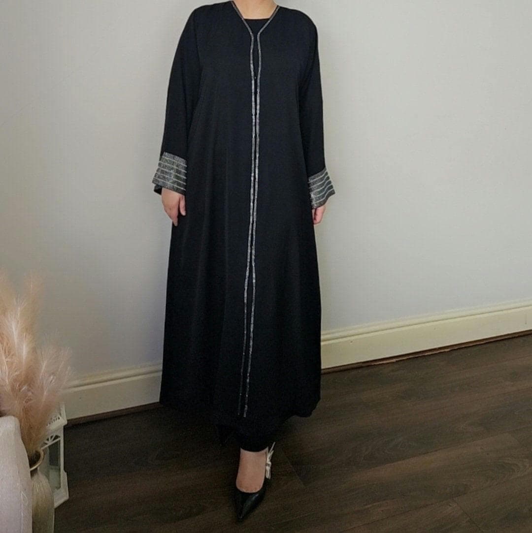 ABAYA Dubai open style black dimante work modest dress maxi dress gifts for her eid party wedding eid gift umrah gift