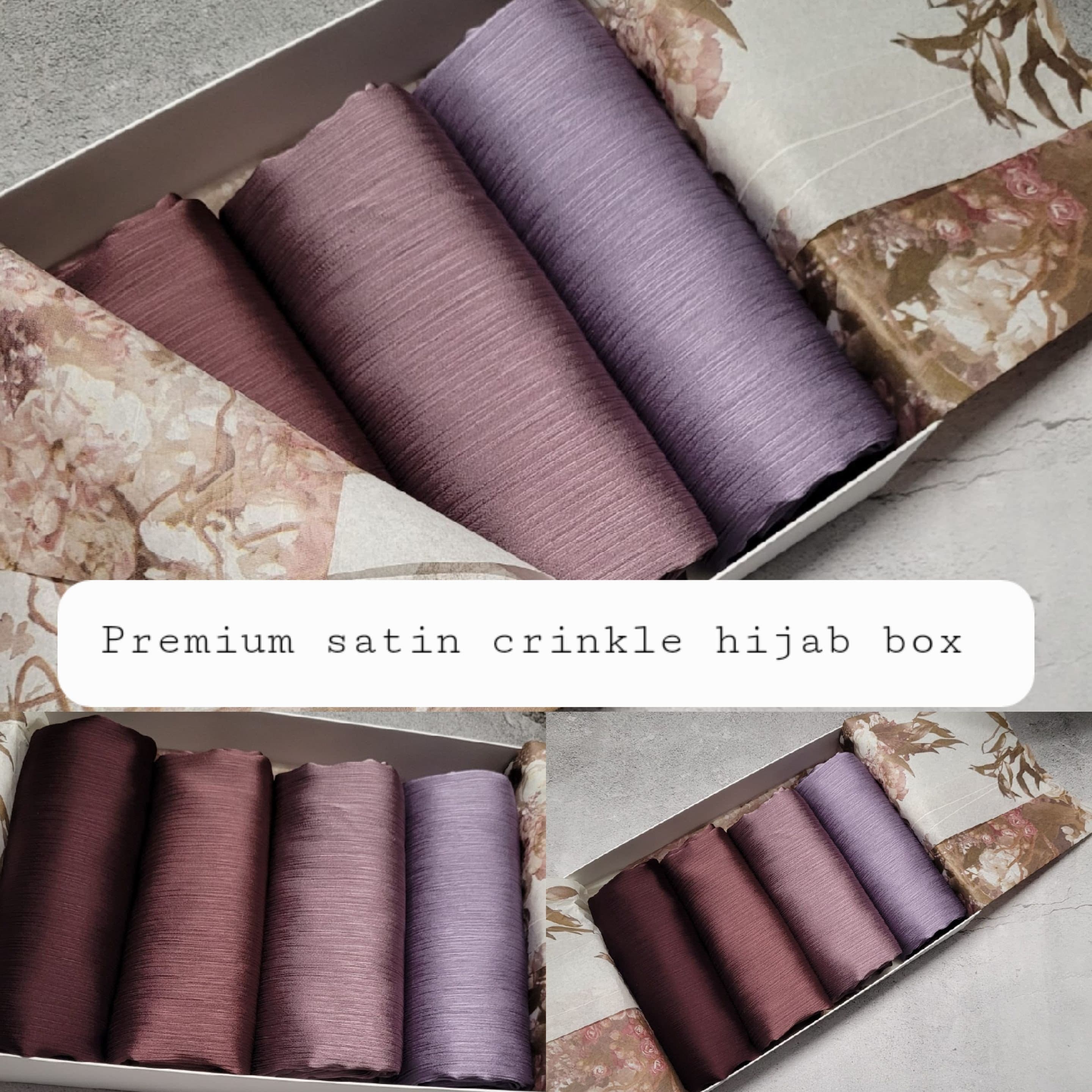 SATIN CRINKLE Hijab gift set hijab box gift for her scarves set scarf gift set personalised hijab box set, umrah hajj gift for her, special
