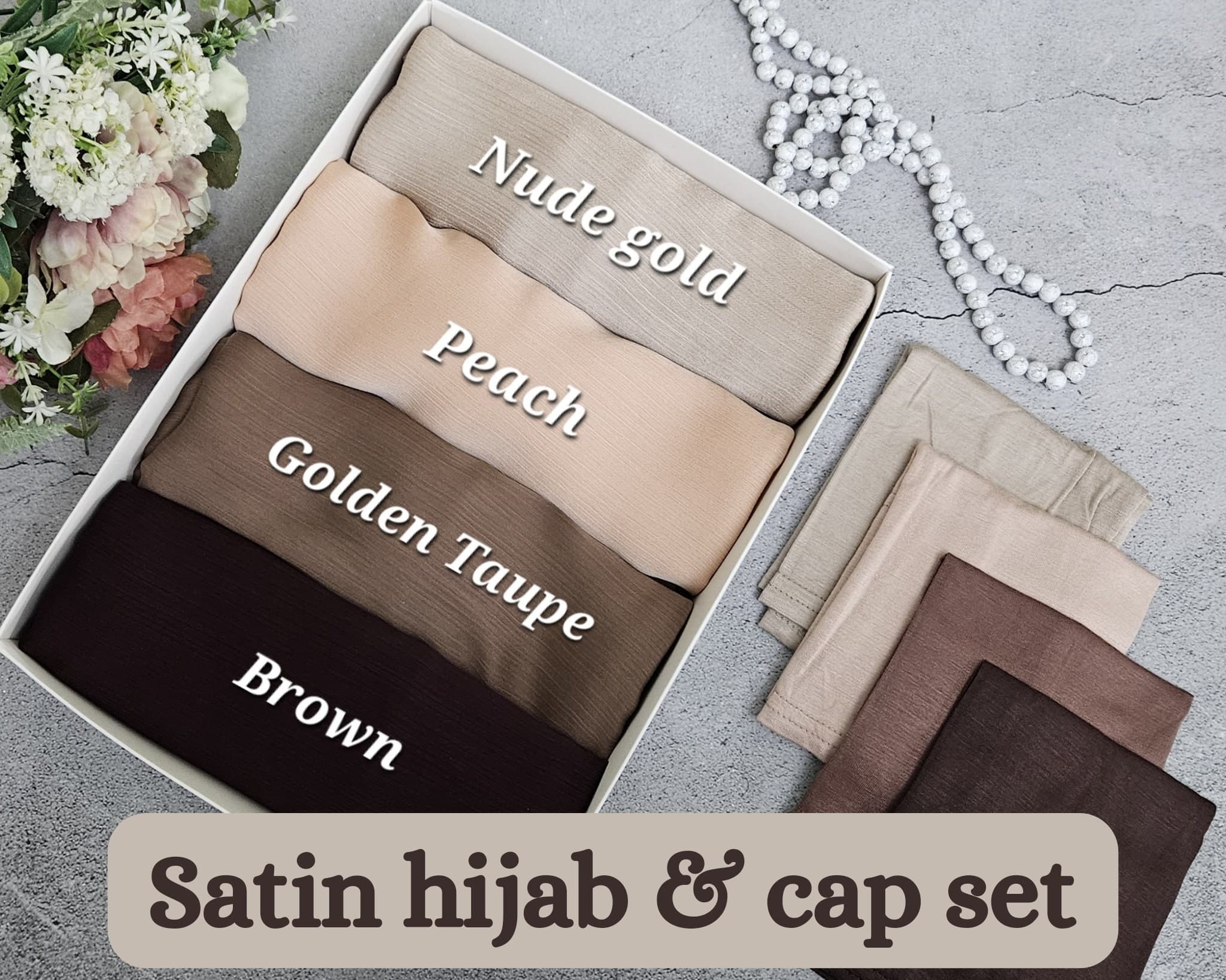 SATIN Hijab and Cap set Satin hijab set premium hijab eid gift for her hijab umrah special occasions wedding hijab undercap, hijab satin - image 3