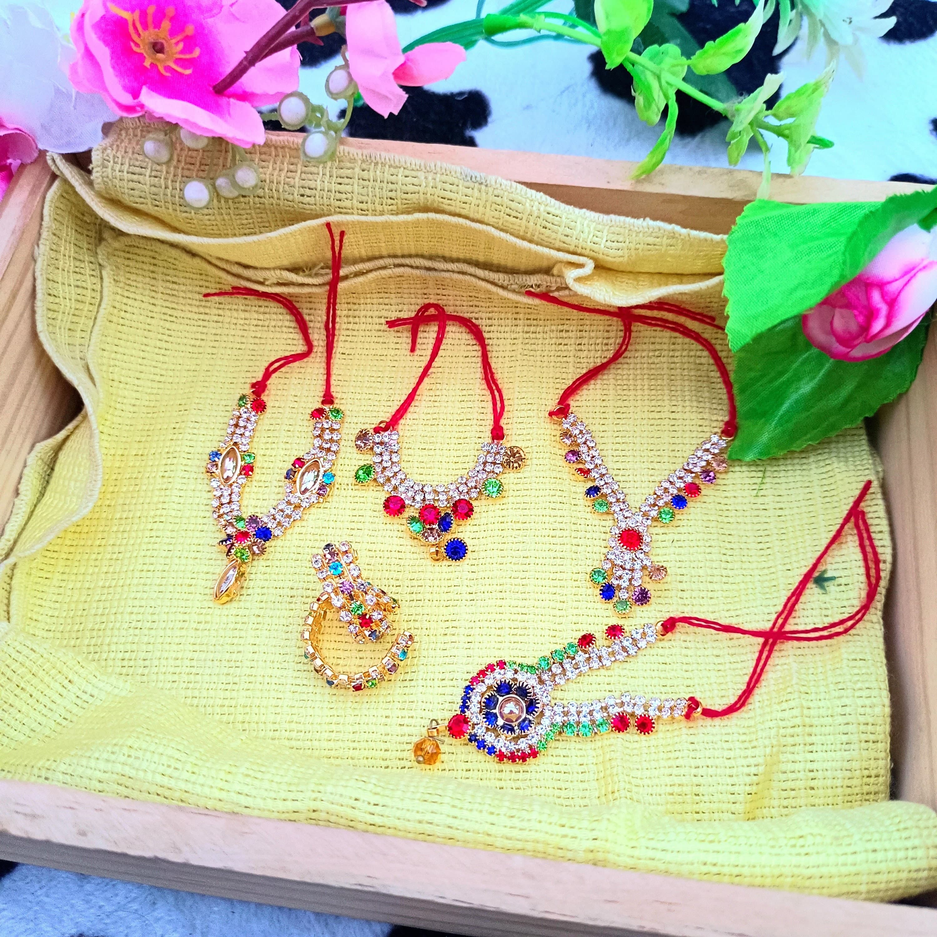 Laddu Gopal Jewelry Set: Thakur Ji Ornaments, Kangan & Mala (Pack Of 5)