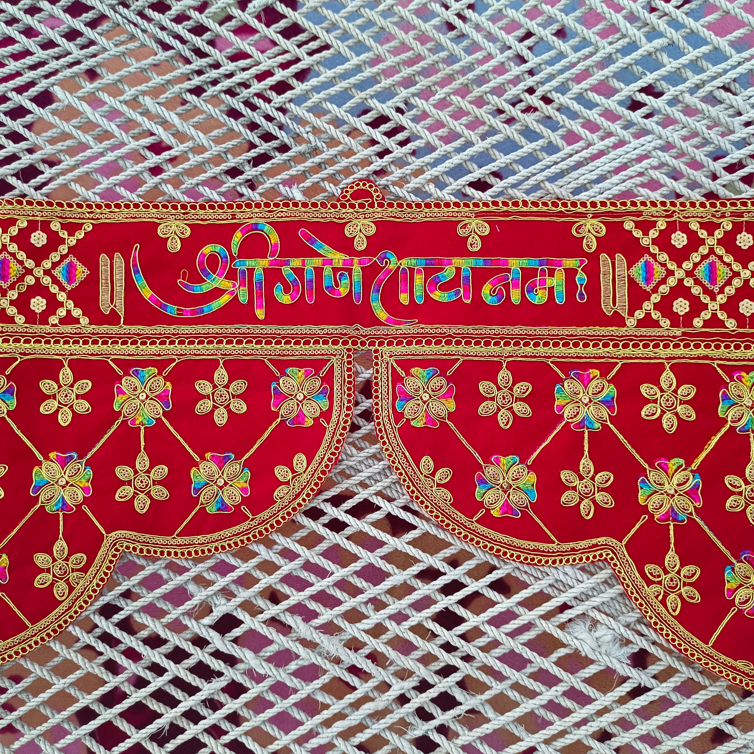 Kachhi Embroidery Door Toran: 38" Indian Handmade Valance Wall Hanging