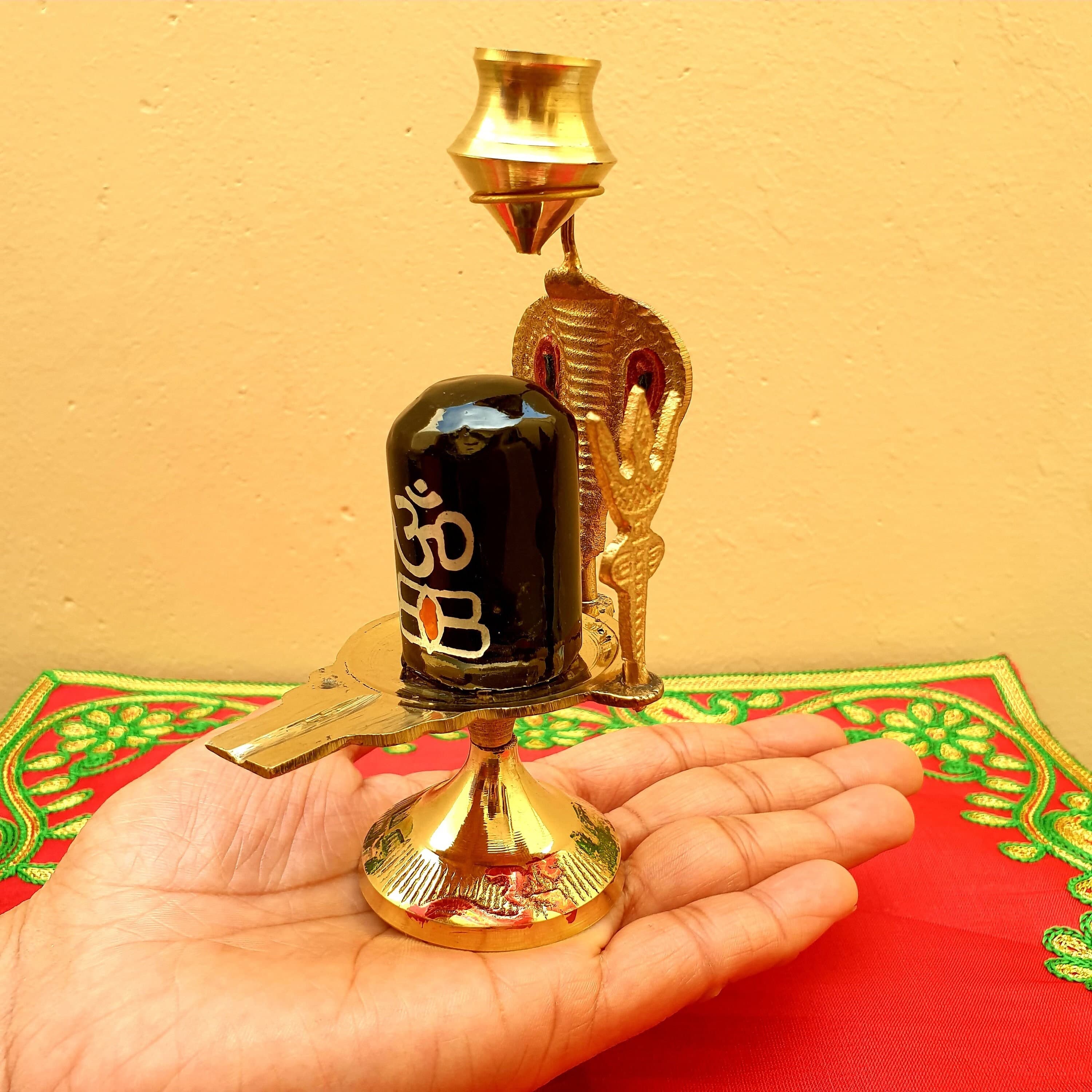 Marble Shiva Lingam with Brass Stand Jaladhari Fountain - Home Temple Pooja