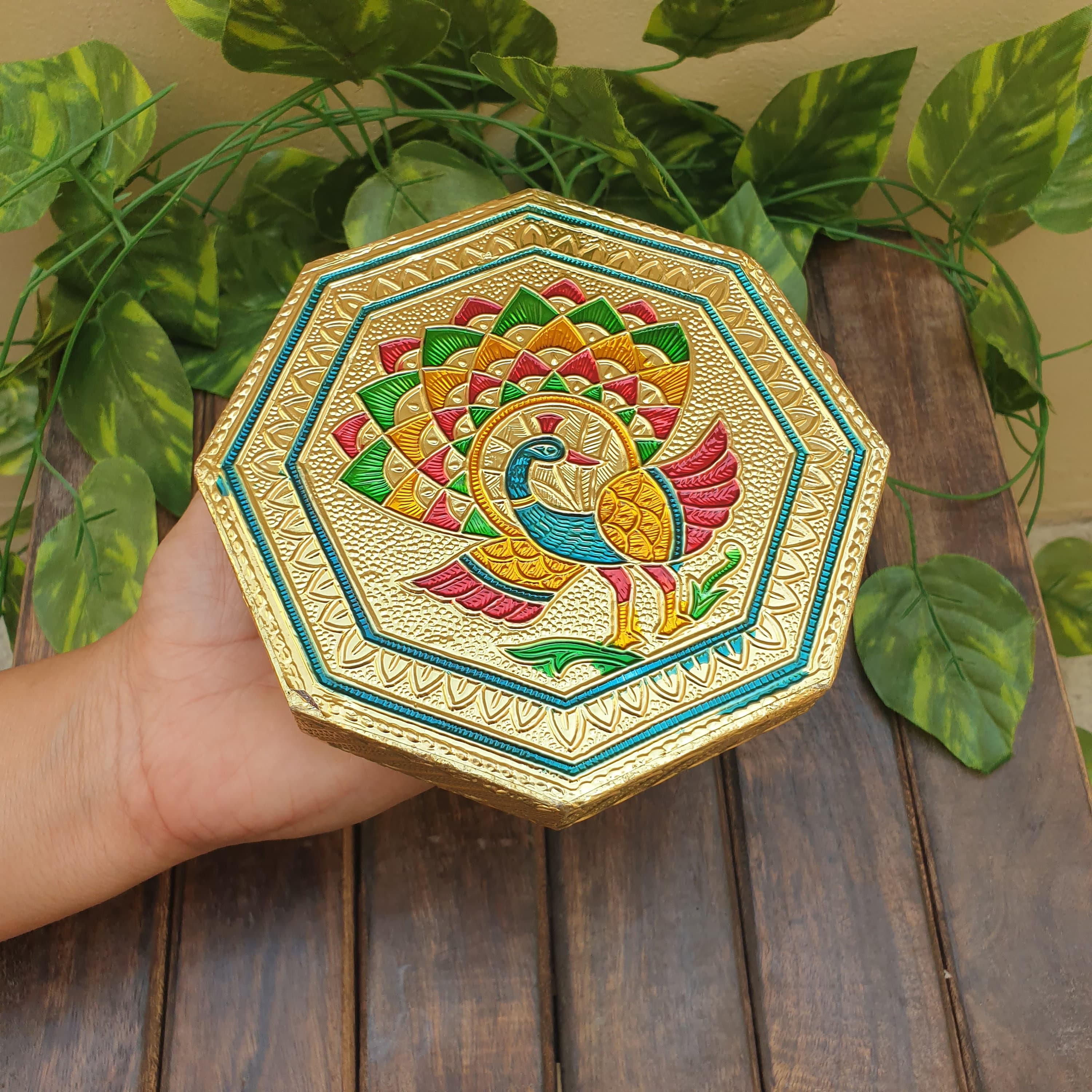 Minakari Wooden Chowki: Handcrafted Pooja Stool (5x5 Inch)