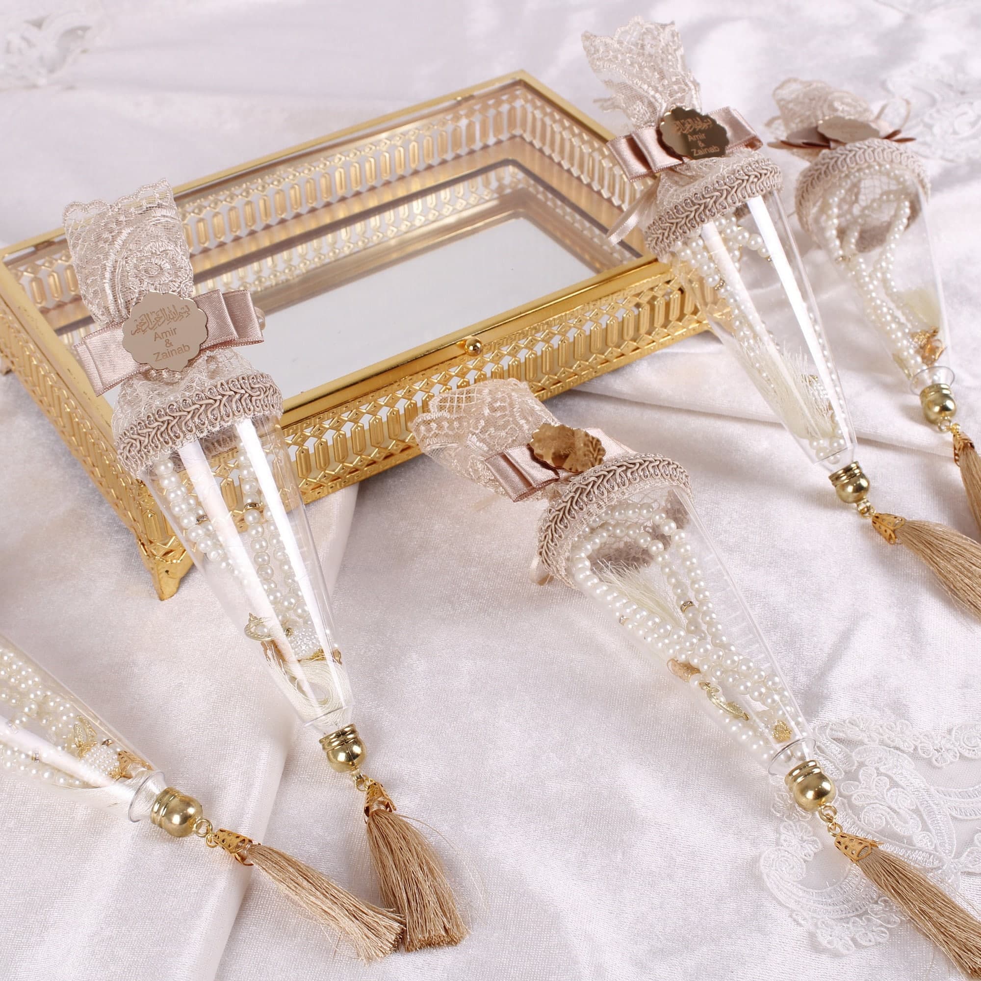 Personalized Pearl Prayer Beads: Decorated Cone Wedding Favors - image 4