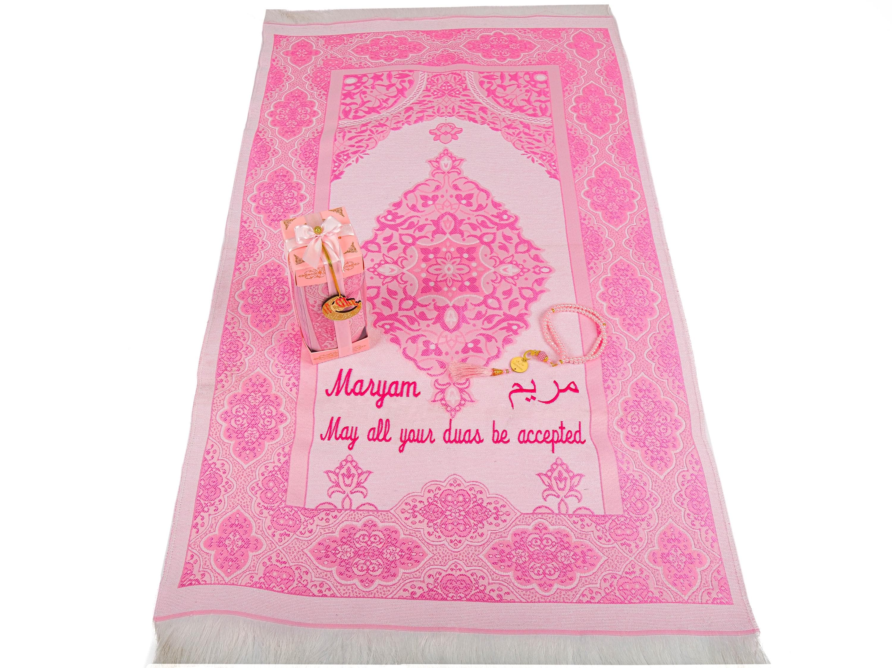 Personalized Prayer Mat Tasbeeh Gift Set: Ramadan, Eid, Hajj, Umrah