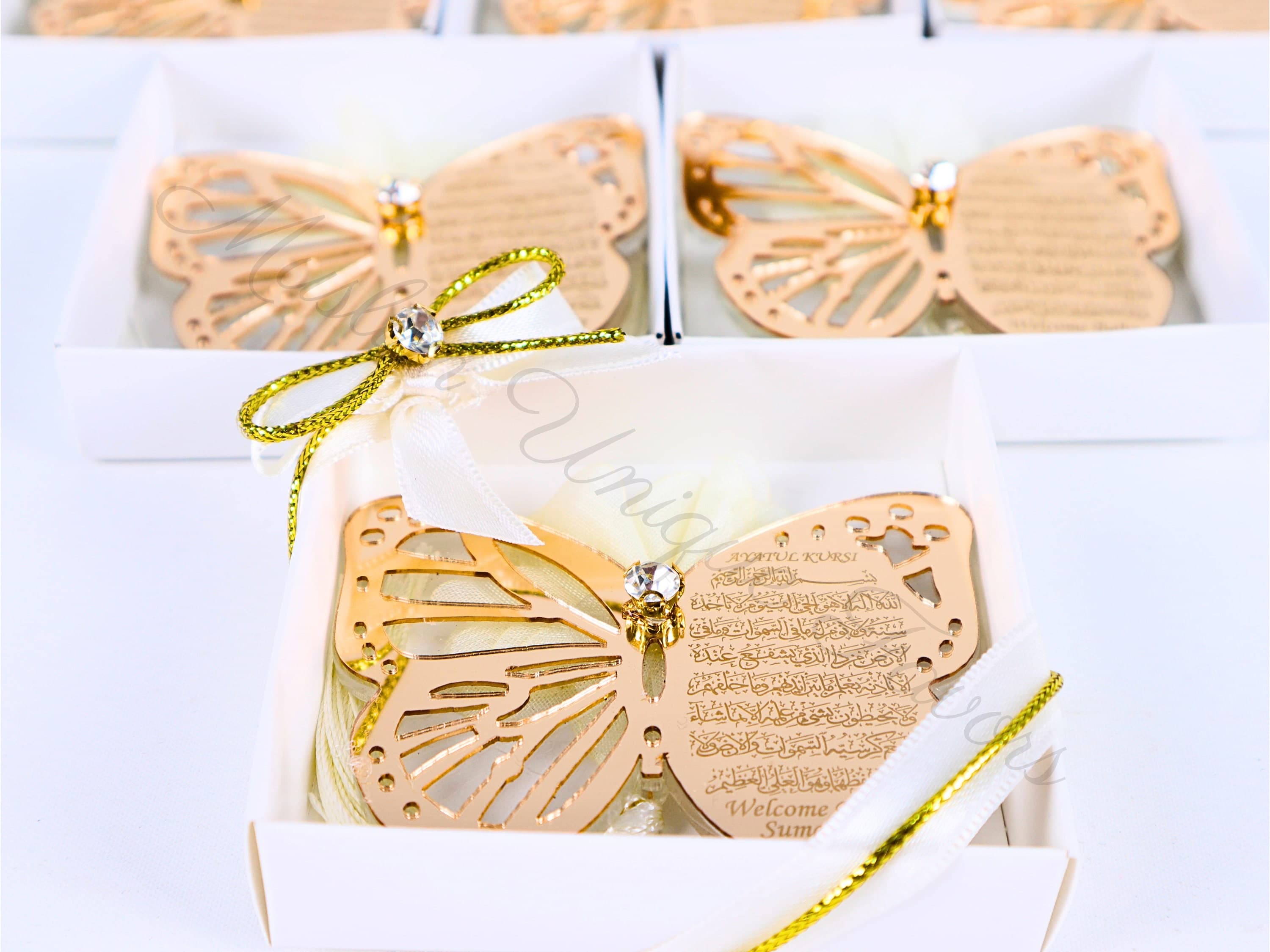 Personalized Ayatul Kursi Butterfly Magnet: Gold Acrylic Wedding Favor - image 4