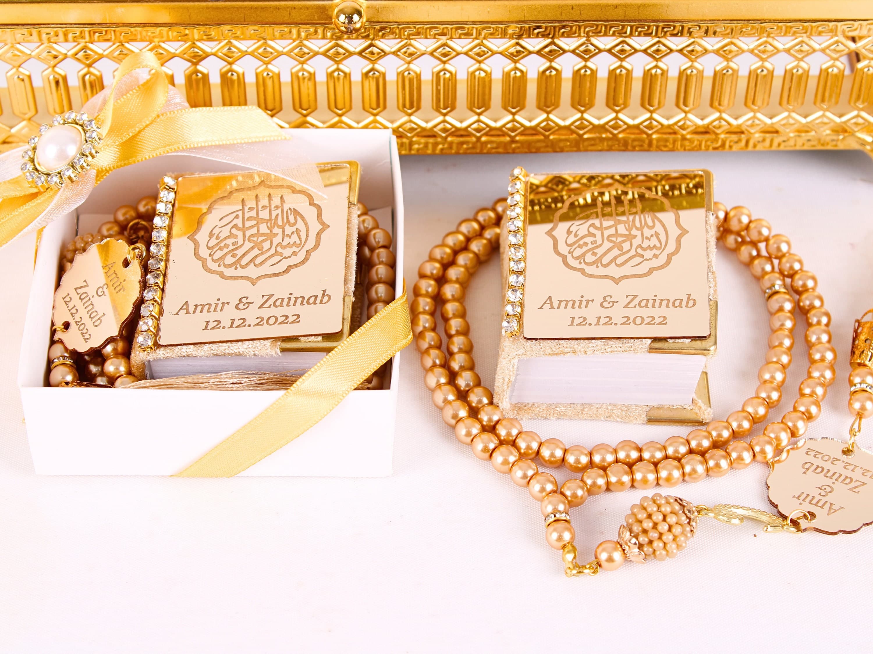 Personalized Mini Quran Gift Set: Velvet Box, Pearl Tasbeeh - Eid Favors - image 5