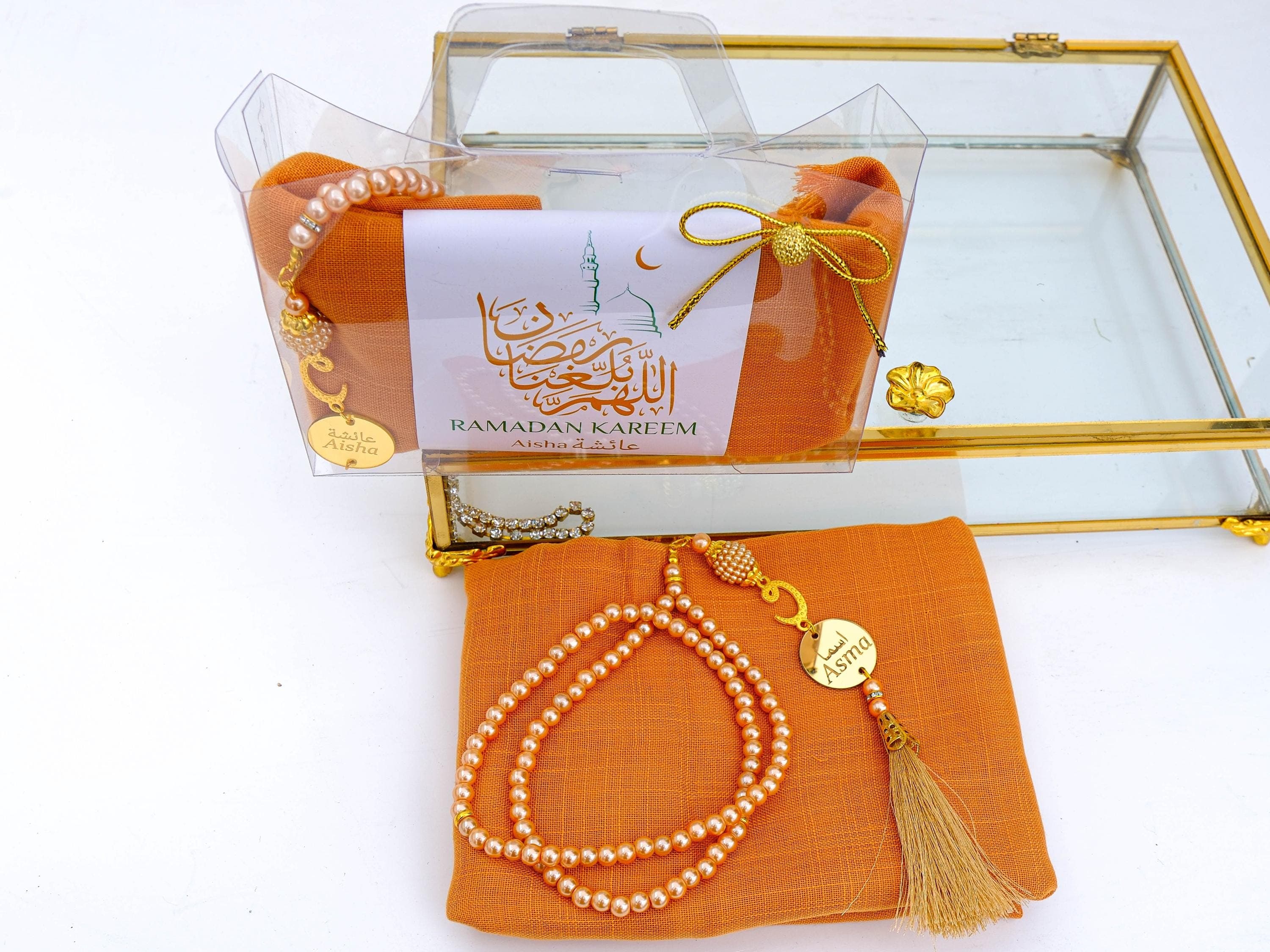 Personalized Head Scarf Gift Set: Pearl Prayer Beads, Ramadan Favors