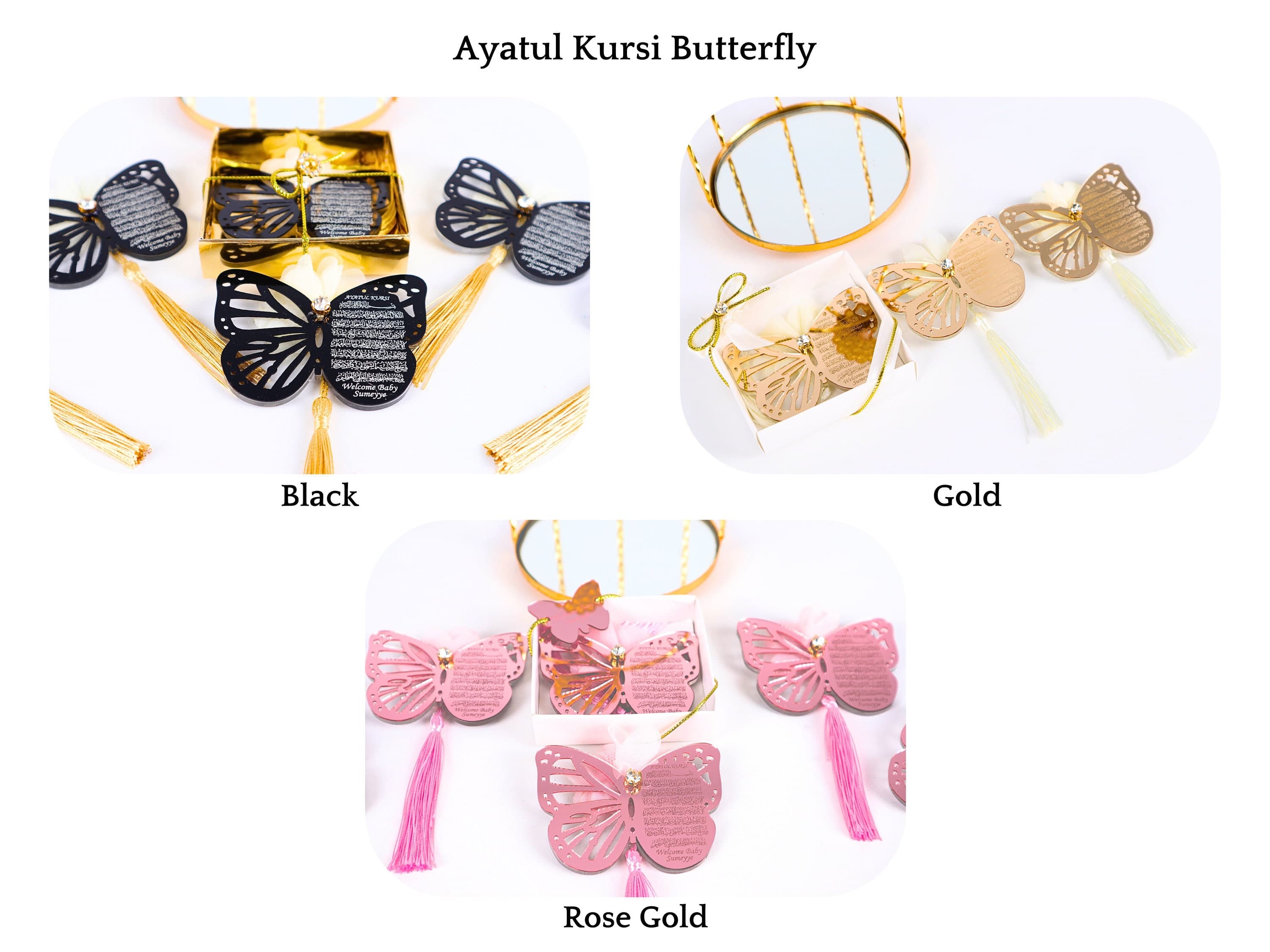 Personalized Ayatul Kursi Butterfly Magnet: Gold Acrylic Wedding Favor - image 5
