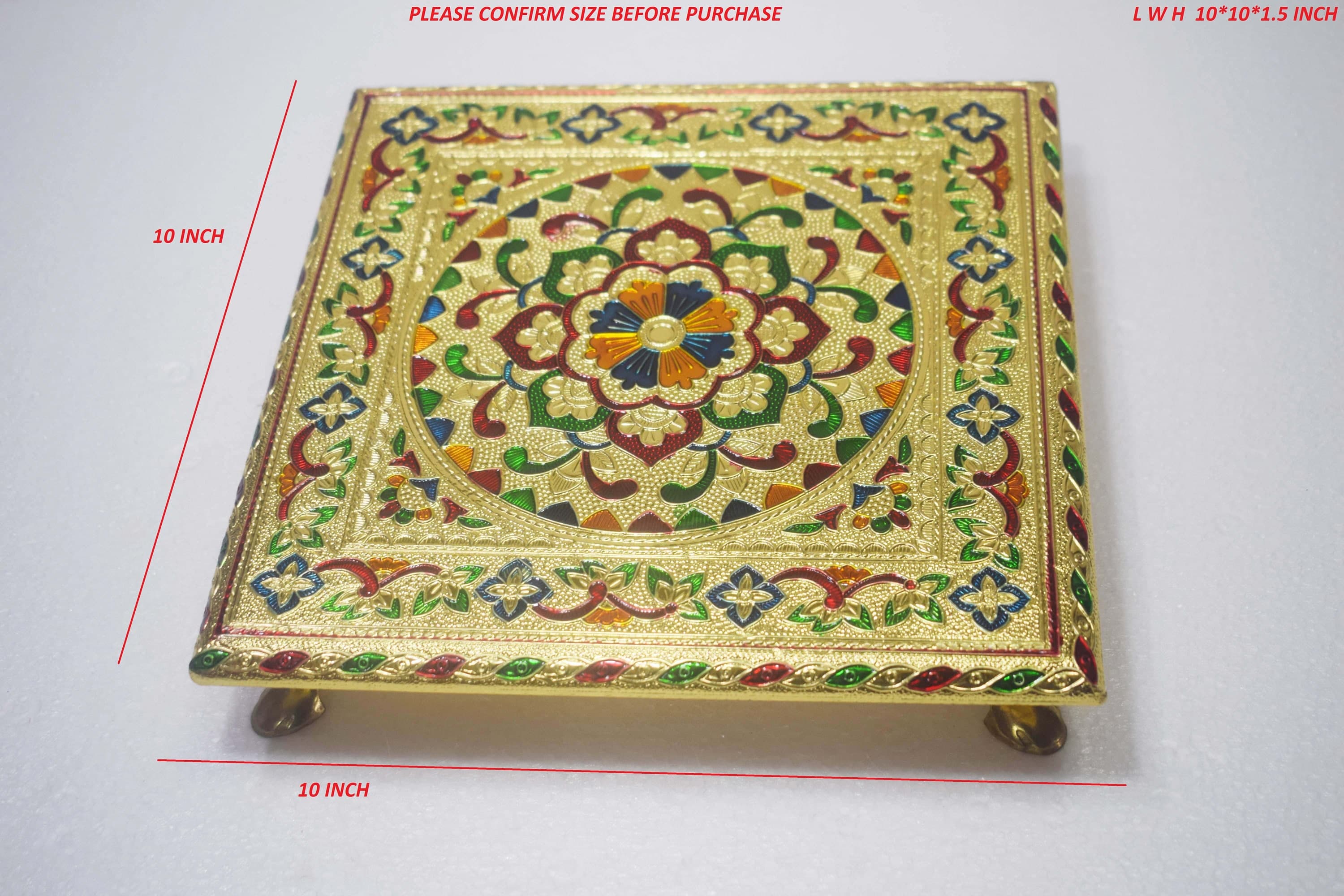 wooden meenakari pooja chowki,
traditional pooja chowki,
handcrafted pooja chowki,
Hindu religious ceremonies,
wooden prayer stand,
carved pooja chowki,
hand-painted pooja chowki,
mandir decoration,
religious home decor,
wooden meenakari chowki