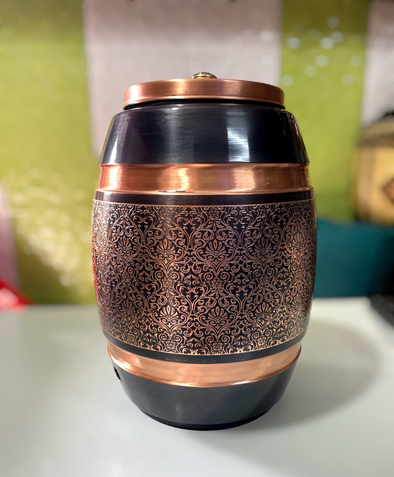 Handmade Indian Copper Water Pot, Decorative Drinkware Vessel, 8 Ltr