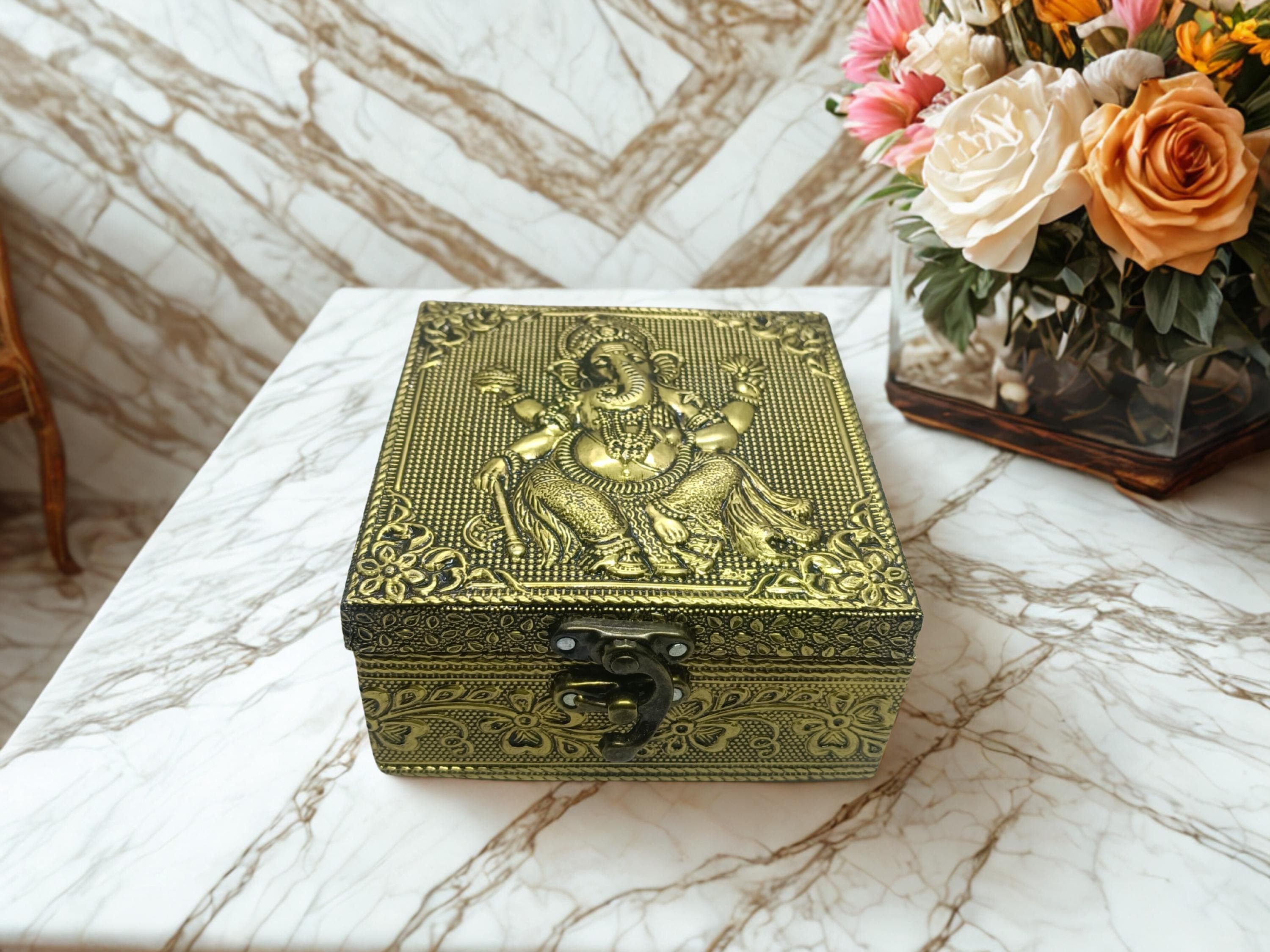Oxidized Ganesha Wooden Jewelry Box – Handicraft Keepsake Storage