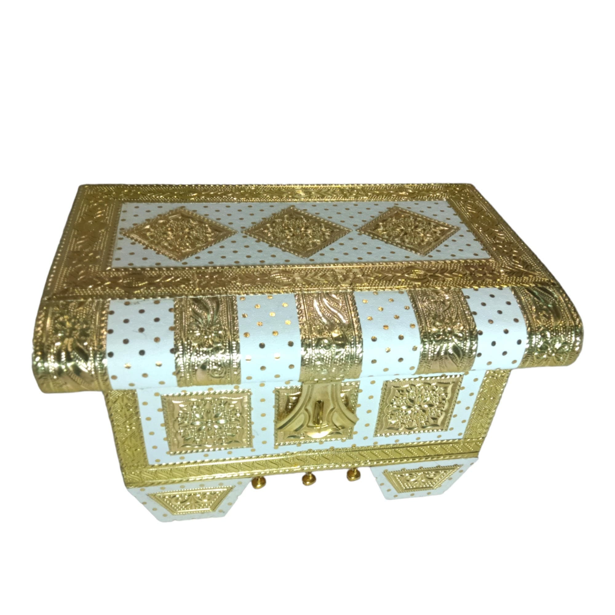 Embossed White Wooden Jewelry Box with Lid
