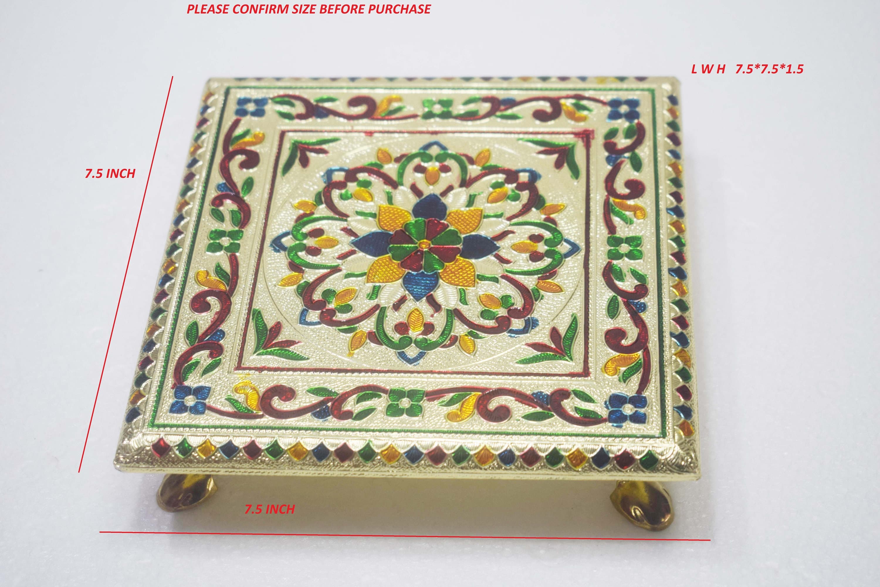 Handmade Krishna Pooja Chowki | Meenakari Bajot, Indian Decor