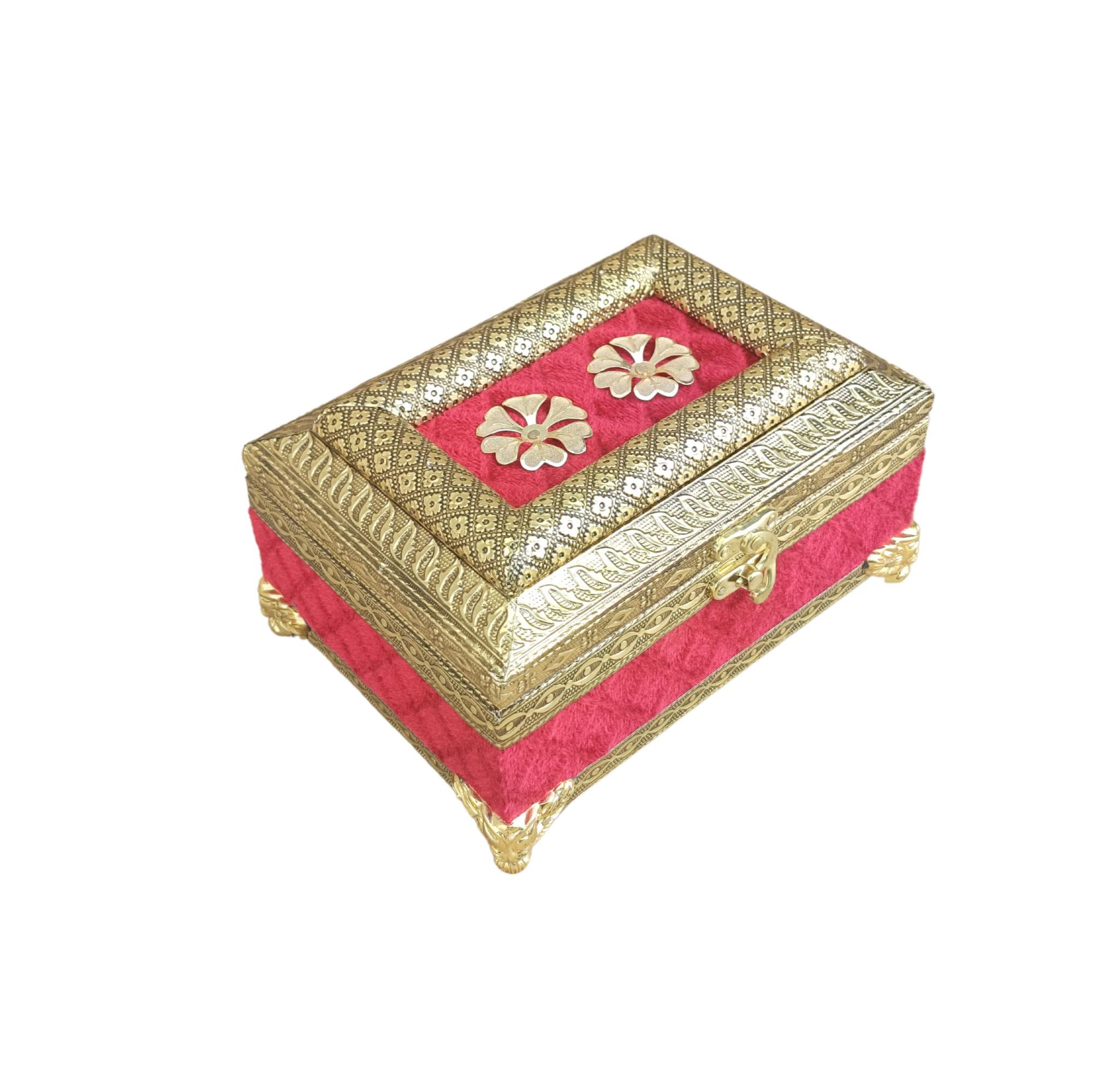 Handmade Red Velvet Meenakari Dry Fruit Box with Glass Jars: Diwali Gift - image 3