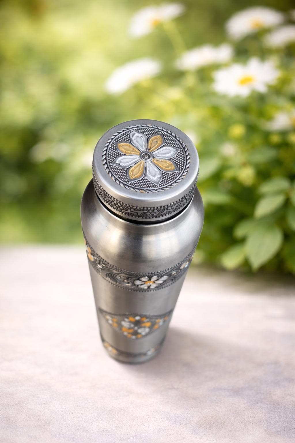 Handcrafted Meenakari Stainless Steel Water Bottle | Oxidized Finish, 1000ml - image 3