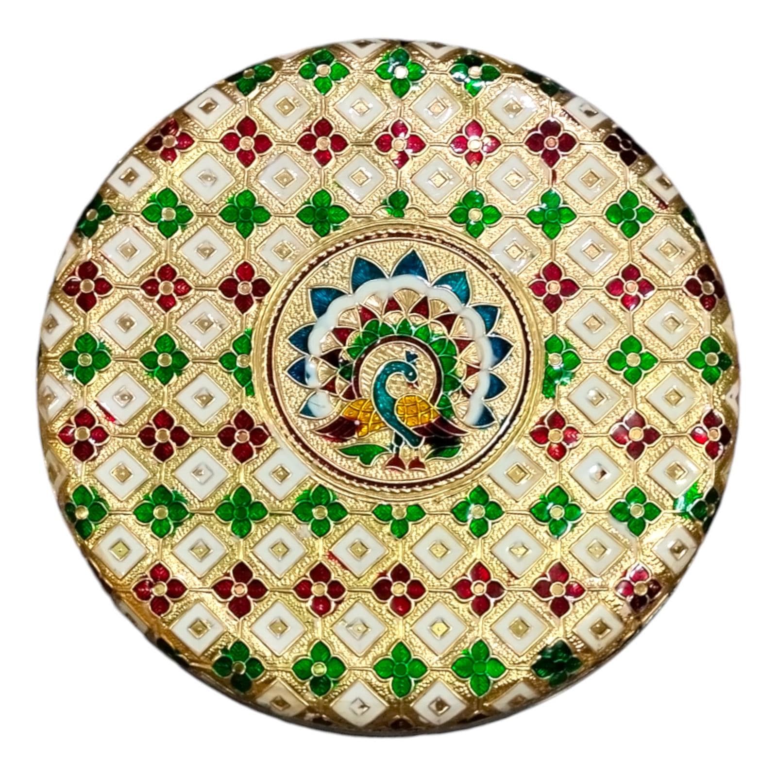 Meenakari Peacock Container, Round Dabba Box, Indian Wedding Gift