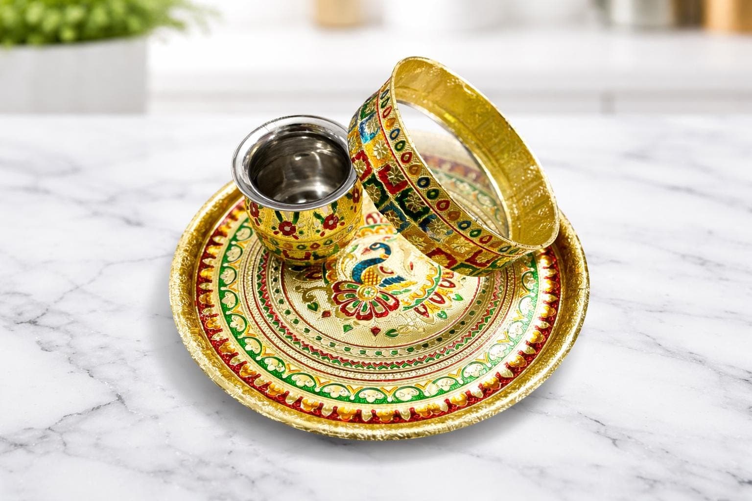 Handcrafted Meenakari Pooja Thali Set – Karwa Chauth Gift