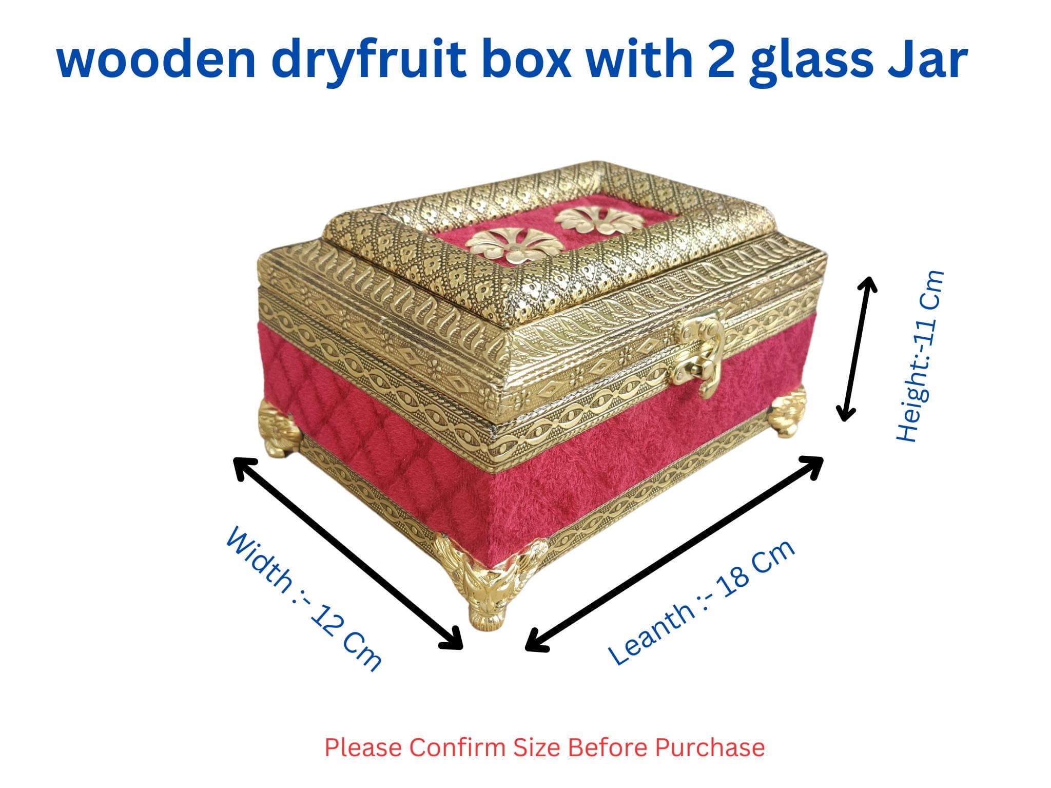 Handmade Red Velvet Meenakari Dry Fruit Box with Glass Jars: Diwali Gift - image 5