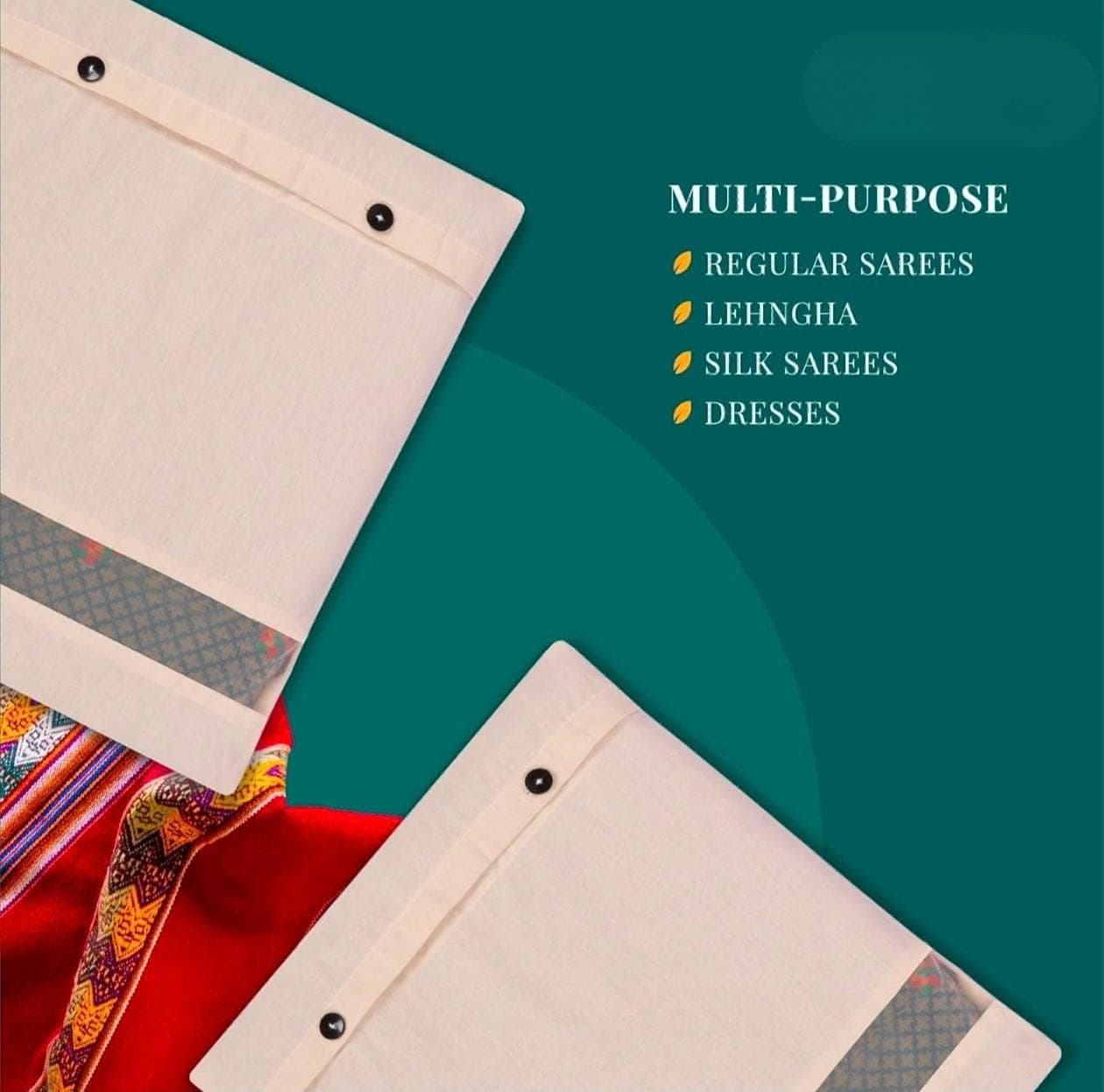 Cotton Saree Storage Bags: Eco-Friendly Garment Organizer With Button Closure (16 X 14 Inch) - image 4
