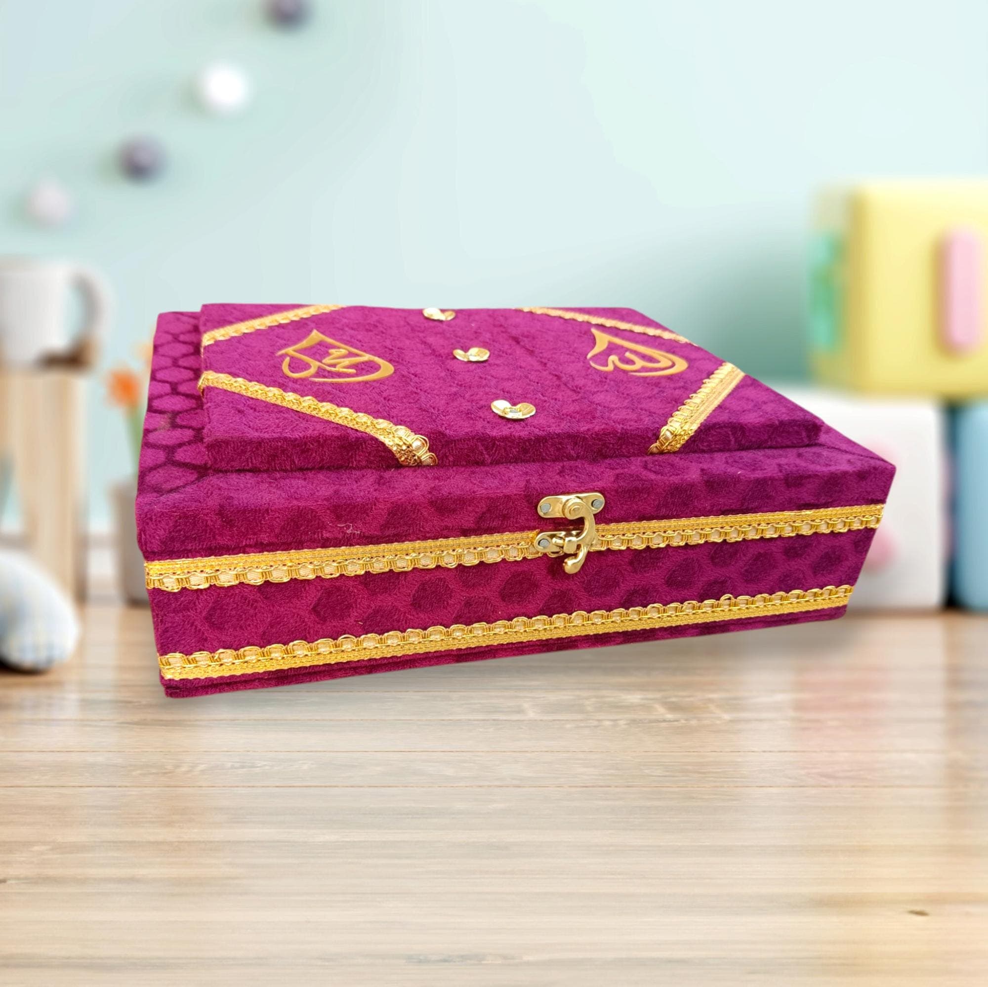 Engraved Wooden Quran Box: Velvet Islamic Decor - image 5