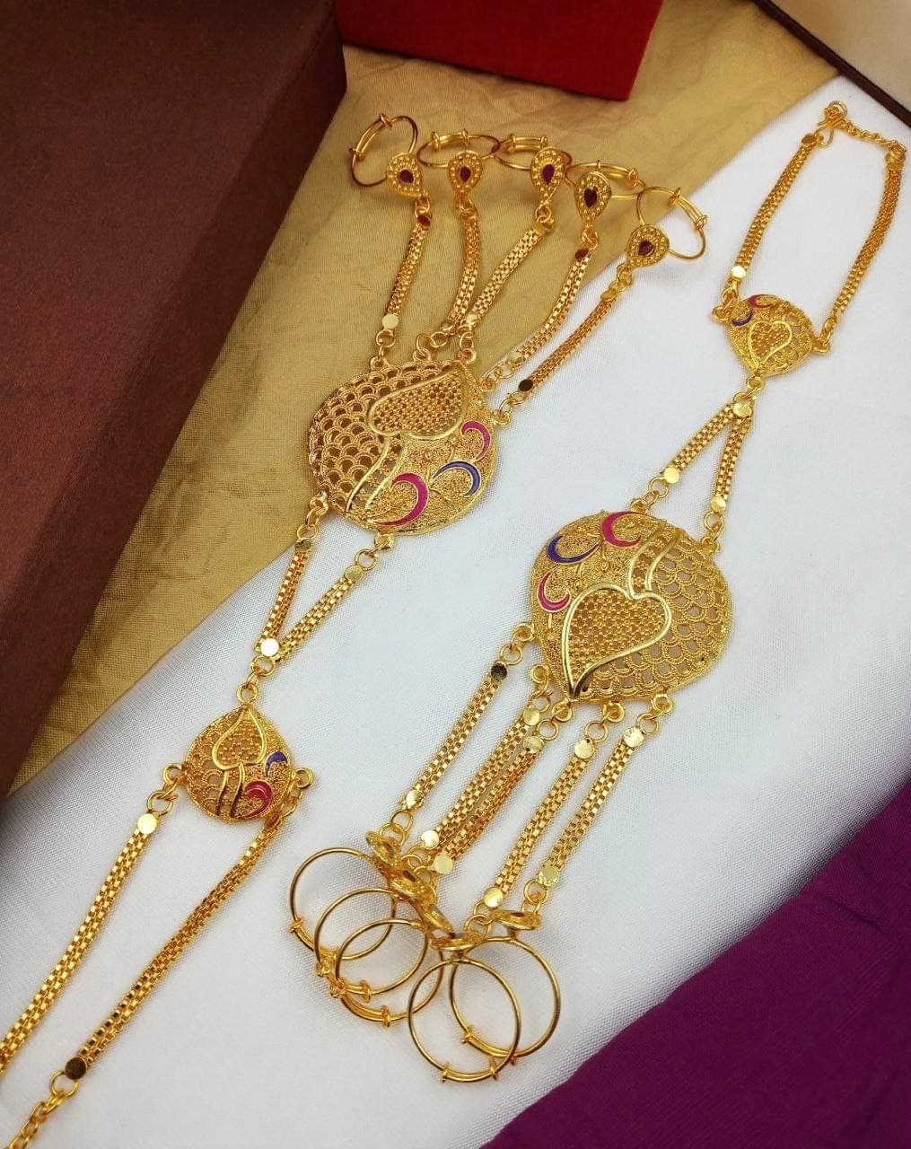 Gold Plated Bridal Hathphool: Kundan Hand Chain, Indian Wedding Jewelry (Pair of 2pcs)