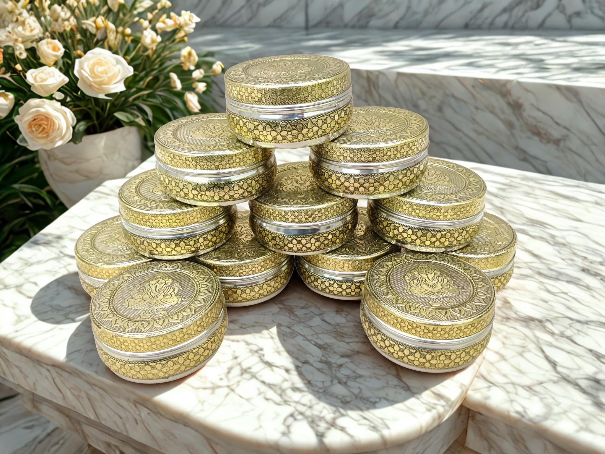 Meenakari Ganesha Stainless Steel Box, Indian Wedding Return Gift