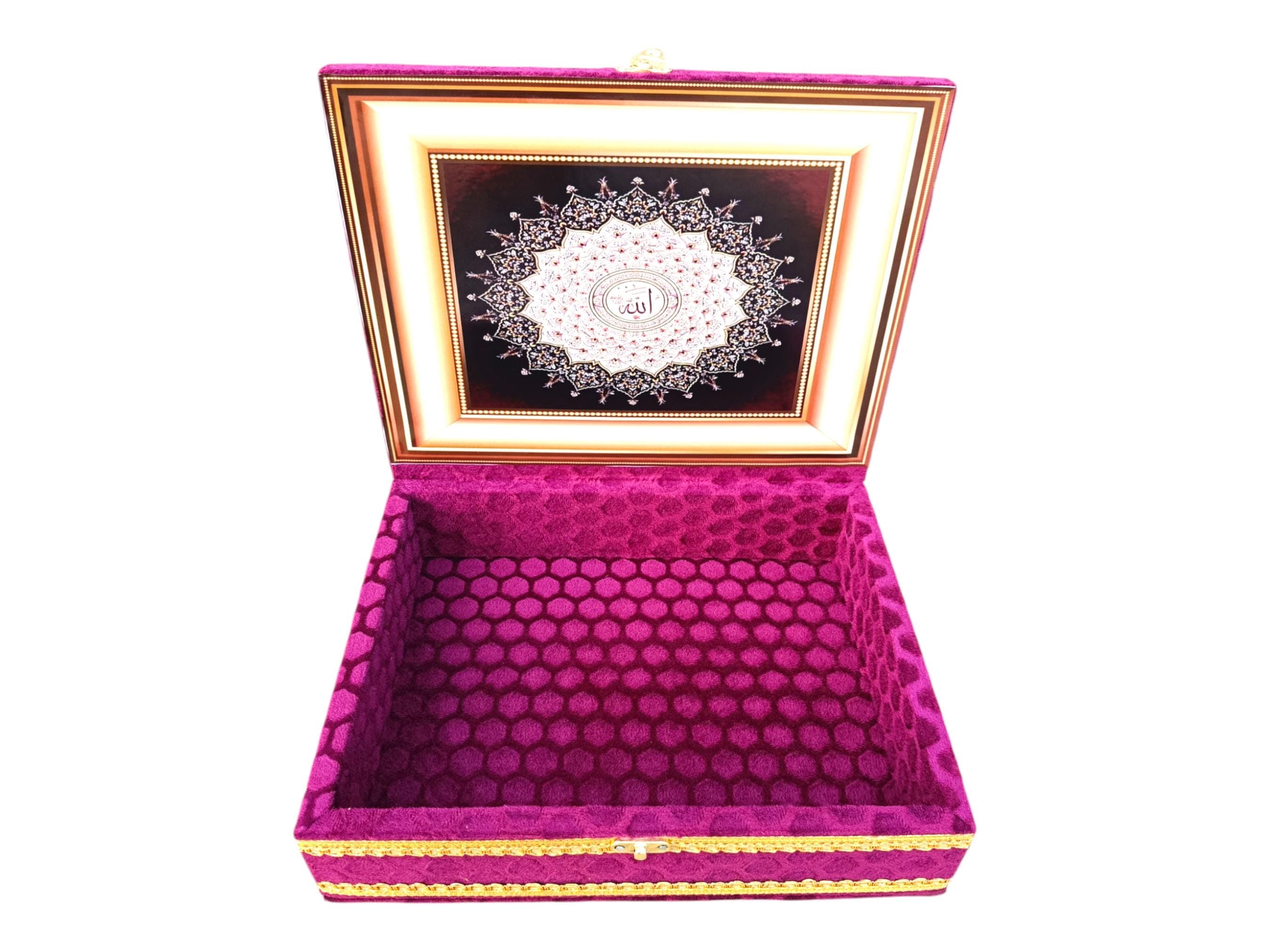 Engraved Wooden Quran Box: Velvet Islamic Decor - image 4