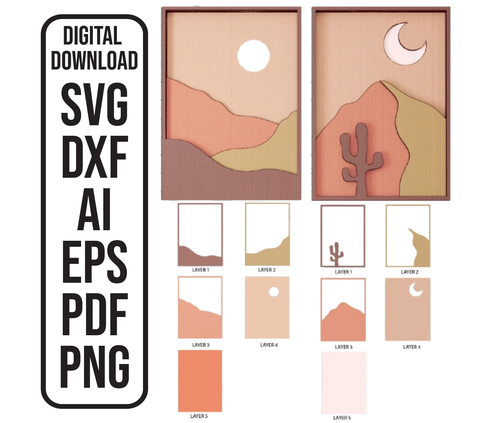 Boho Shadow Box Laser Cut File: Desert Scene SVG Set (Digital Download)