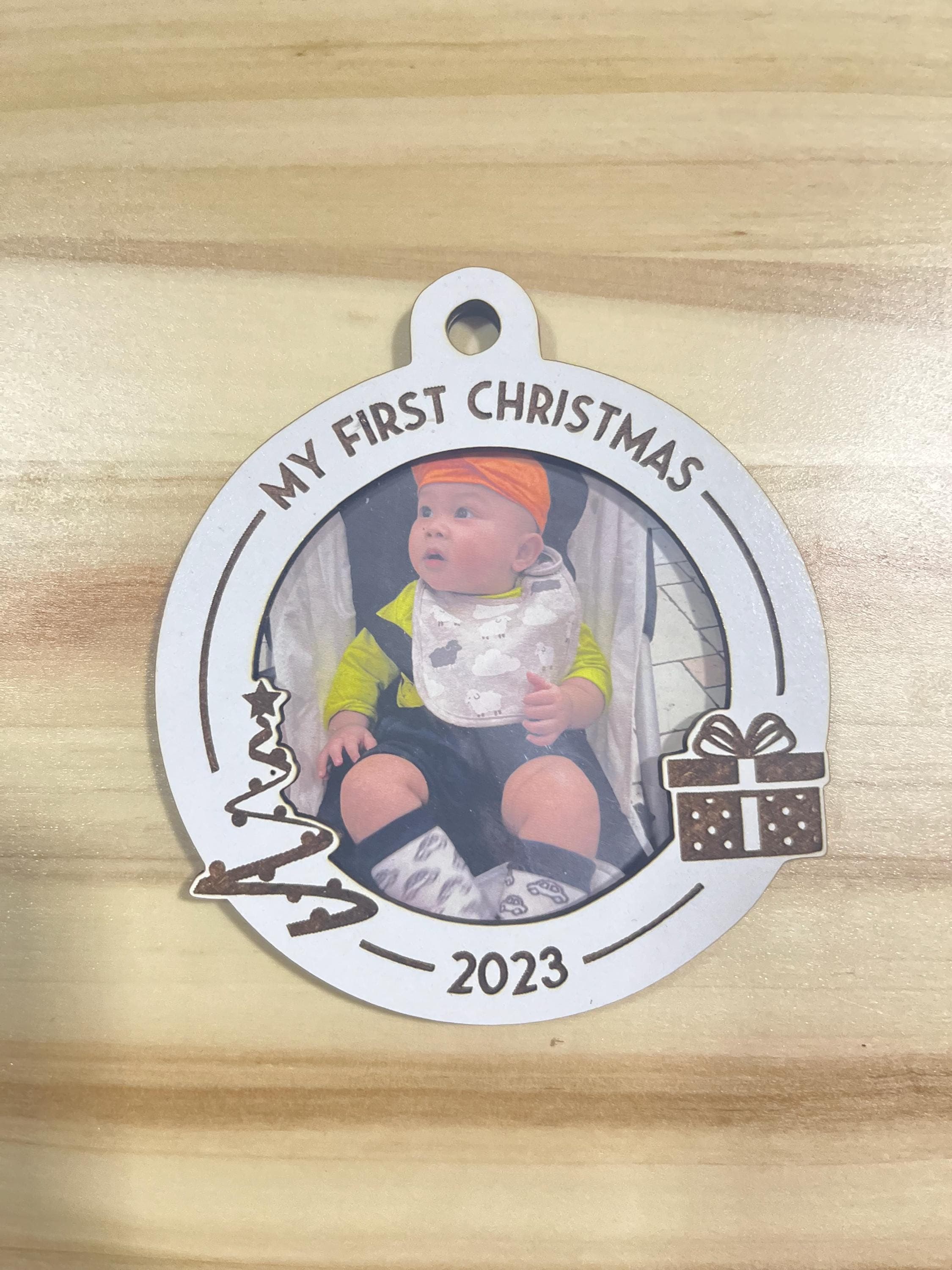My First Christmas Ornament Photo Frame 10cm | layered laser cut Svg dxf ai eps - image 4
