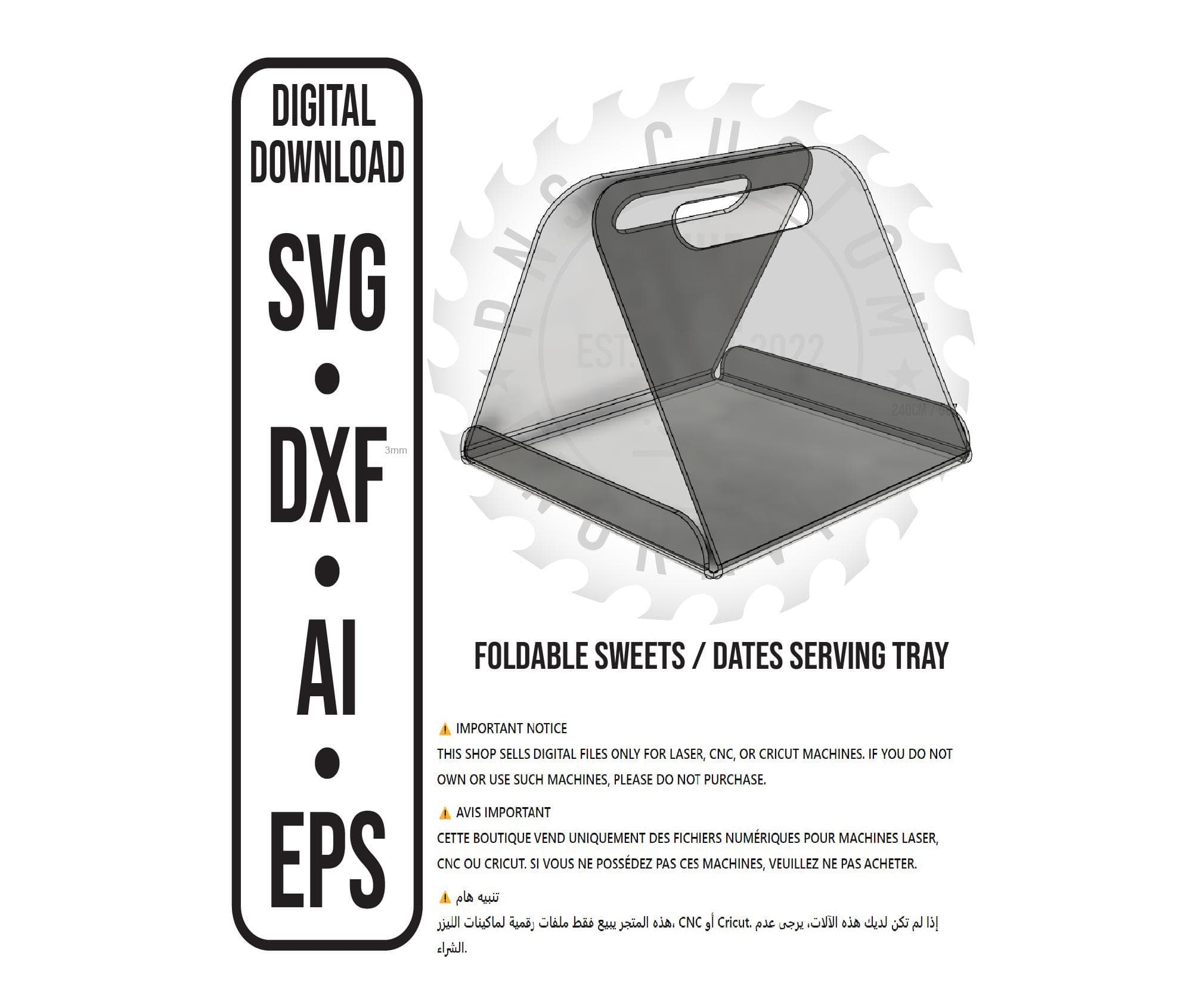 Foldable Islamic Sweet Tray Ramadan / Eid Mubarak Serving Tray File svg dxf ai eps