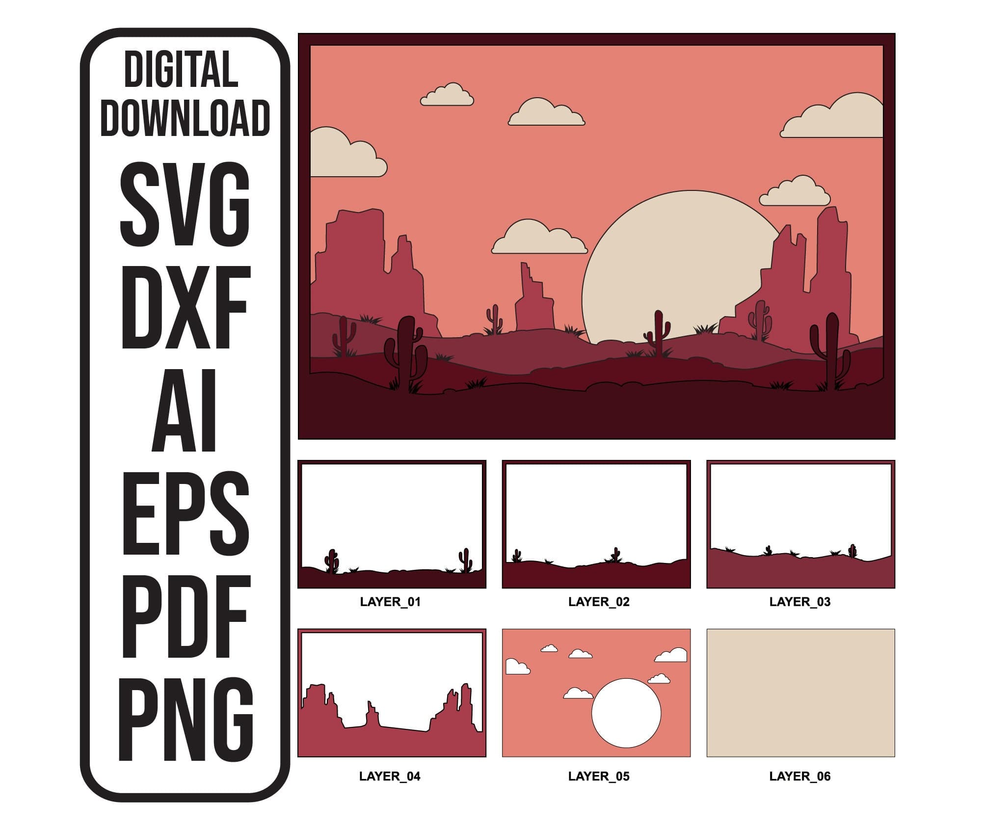 Arizona Desert Laser Cut Files: Multilayer Shadow Box SVG (Digital Download)