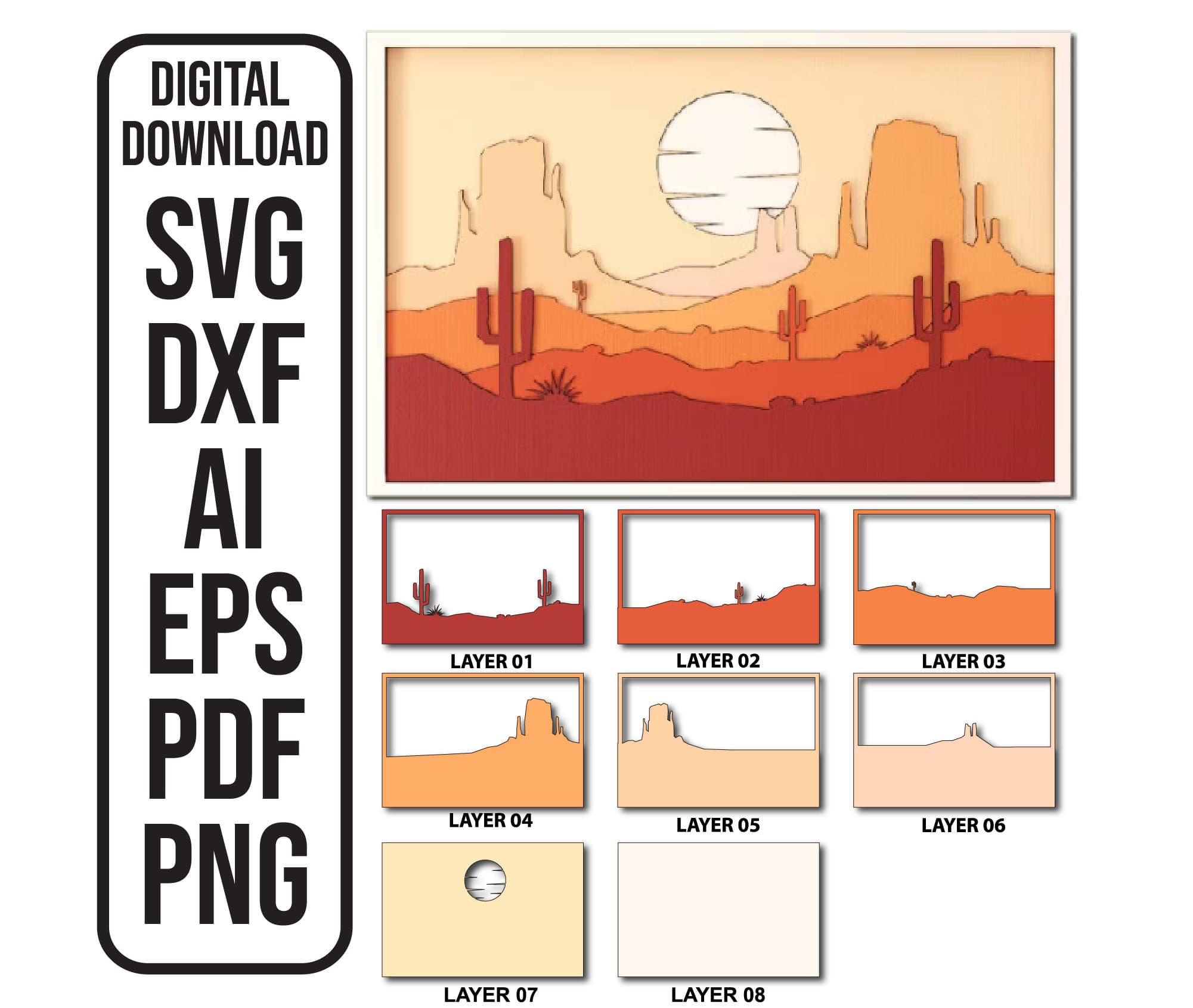 Arizona Desert Shadow Box Layered Laser CNC Cut File (Digital Download)