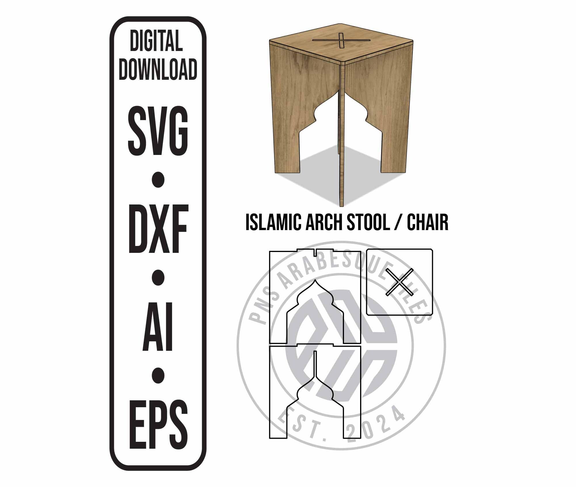 Islamic Arch Stool cnc Laser Cut File (svg dxf ai eps)
