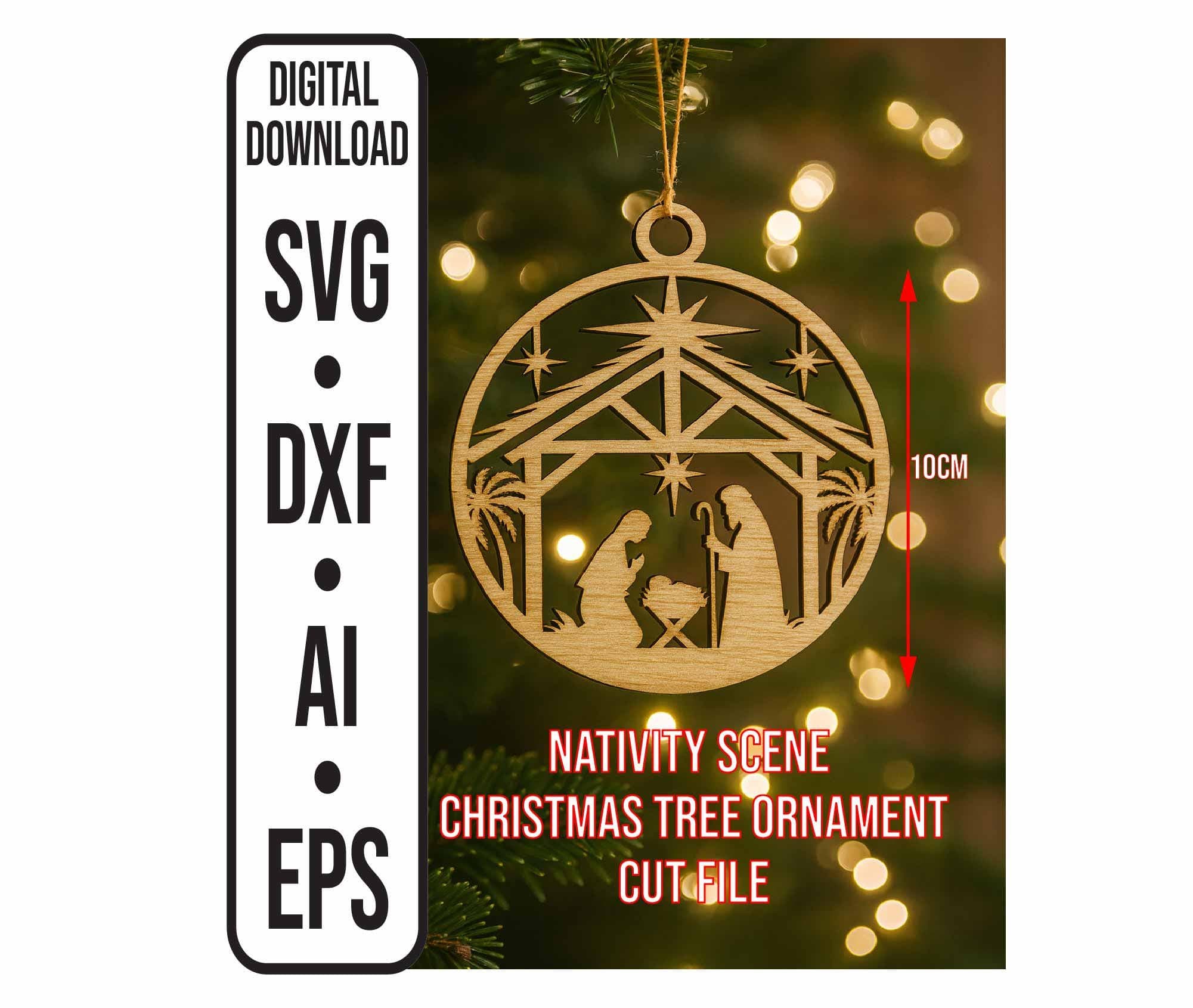 Nativity scene ornament digital cut file for laser machines