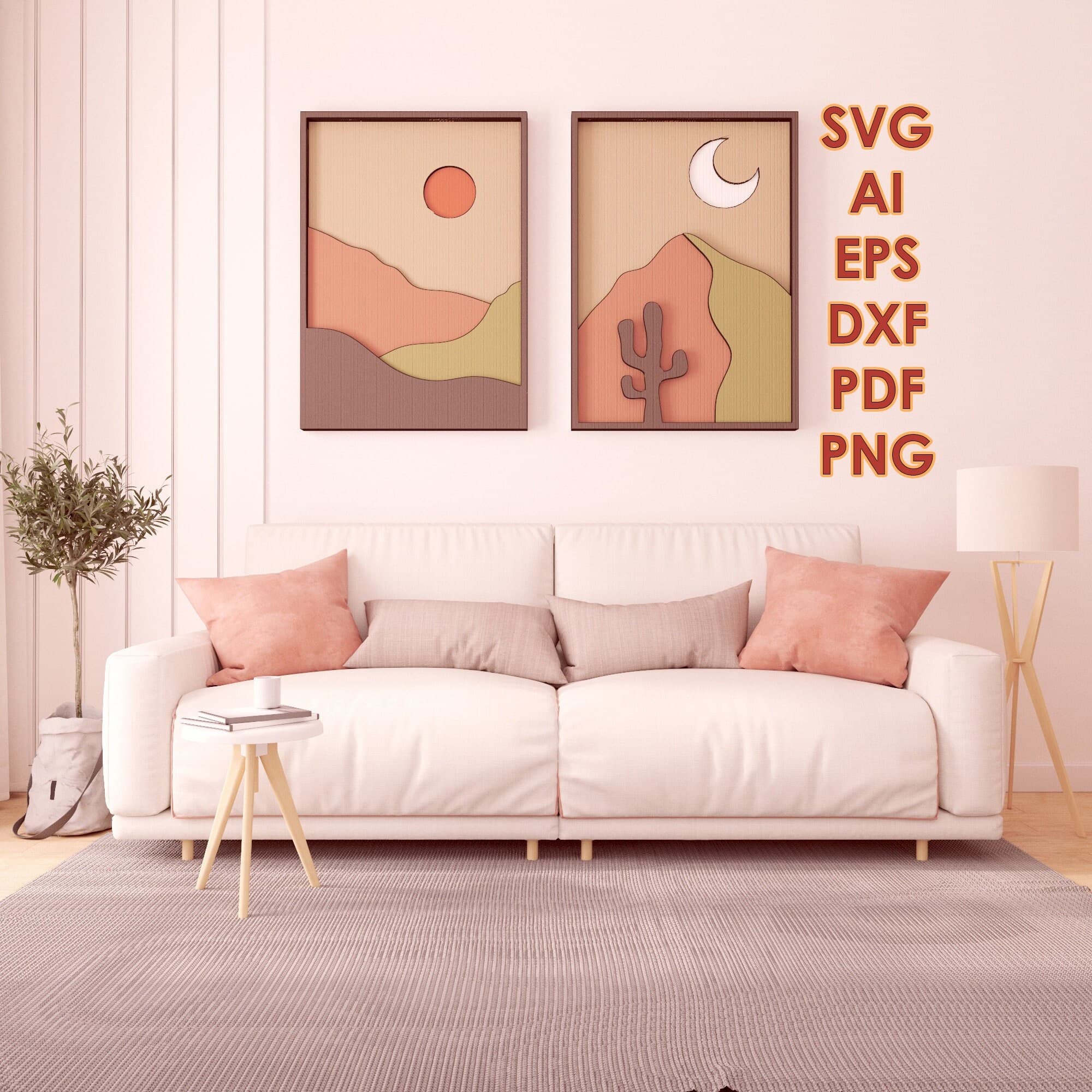 Boho Shadow Box Laser Cut File: Desert Scene SVG Set (Digital Download) - image 3