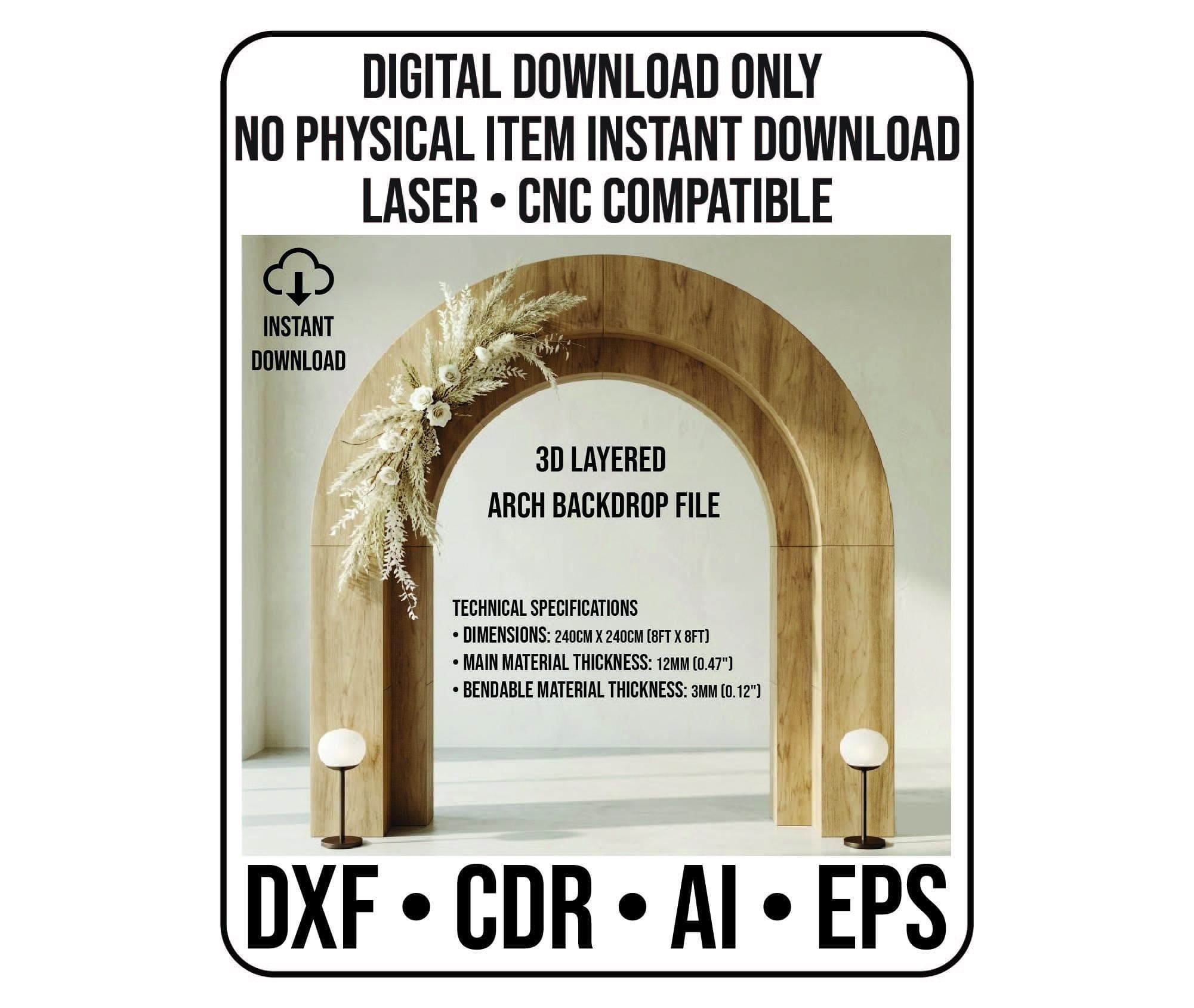 3D Layered Arch Backdrop Laser CNC Cut File Dxf Cdr Ai Eps