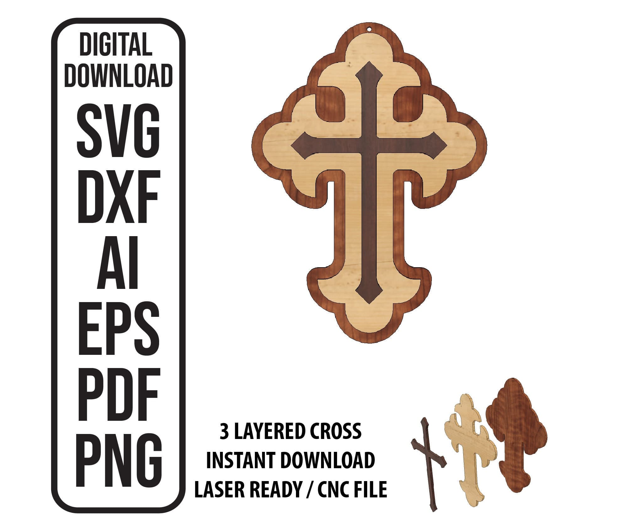 3 Layered Cross Laser Cut File (svg, dxf, ai, eps, pdf, png)
