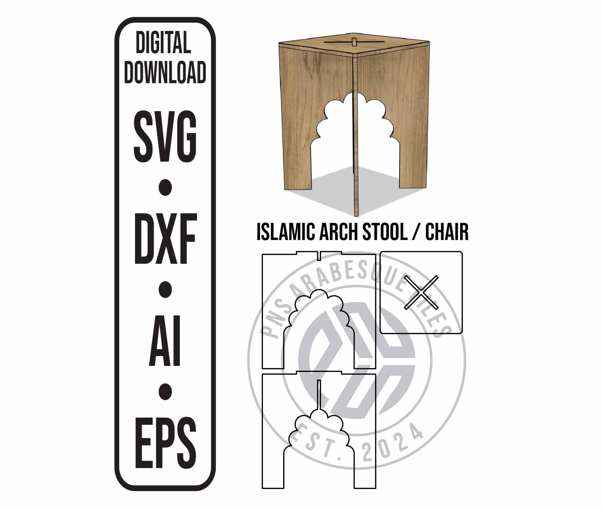 Islamic Arch Stool Design – CNC Laser Cut Vector Files (svg dxf ai eps)