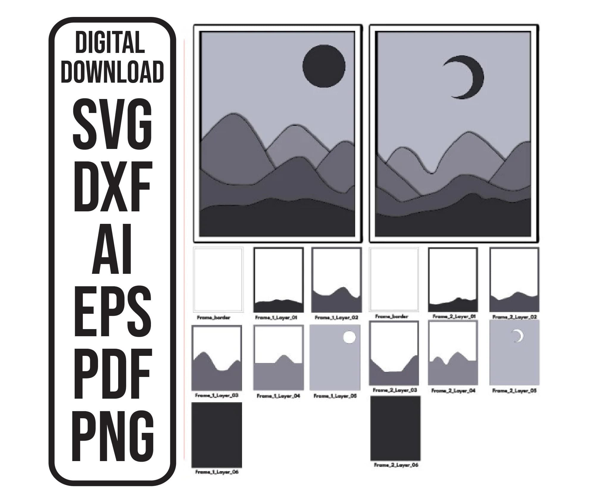 Mountain Landscape Shadow Box: Minimalist Laser Cut Files (Digital Download)