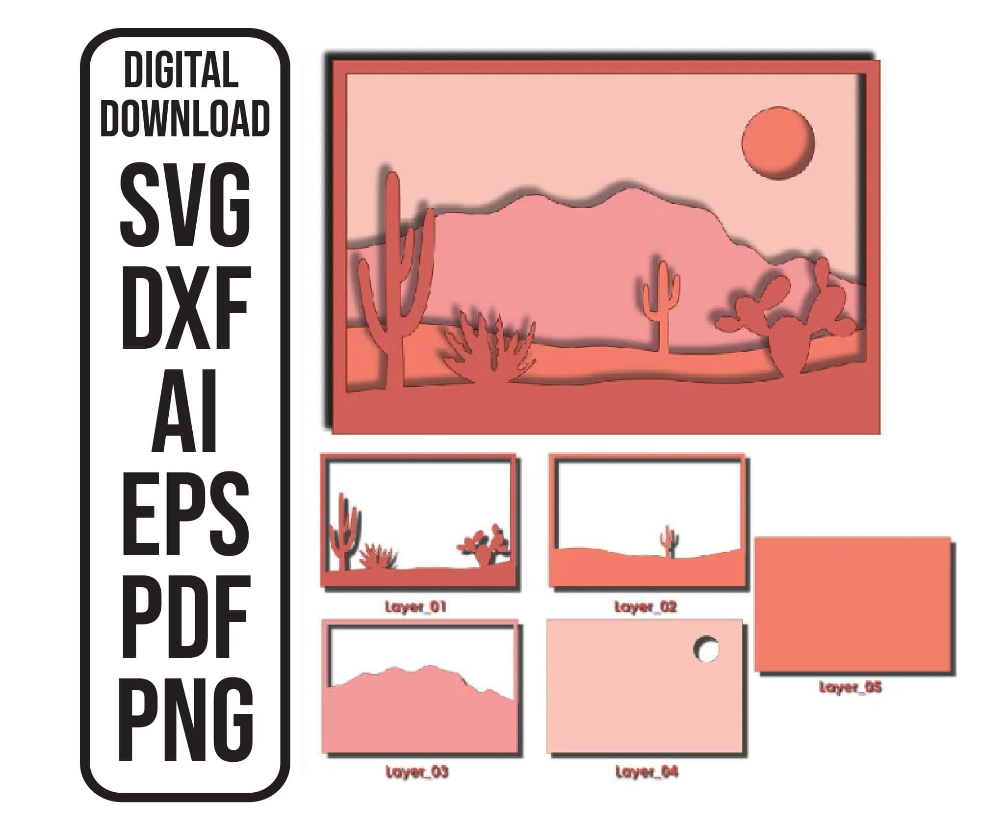 Desert Cactus Shadow Box Laser Cut File: Arizona Landscape (Digital Download)