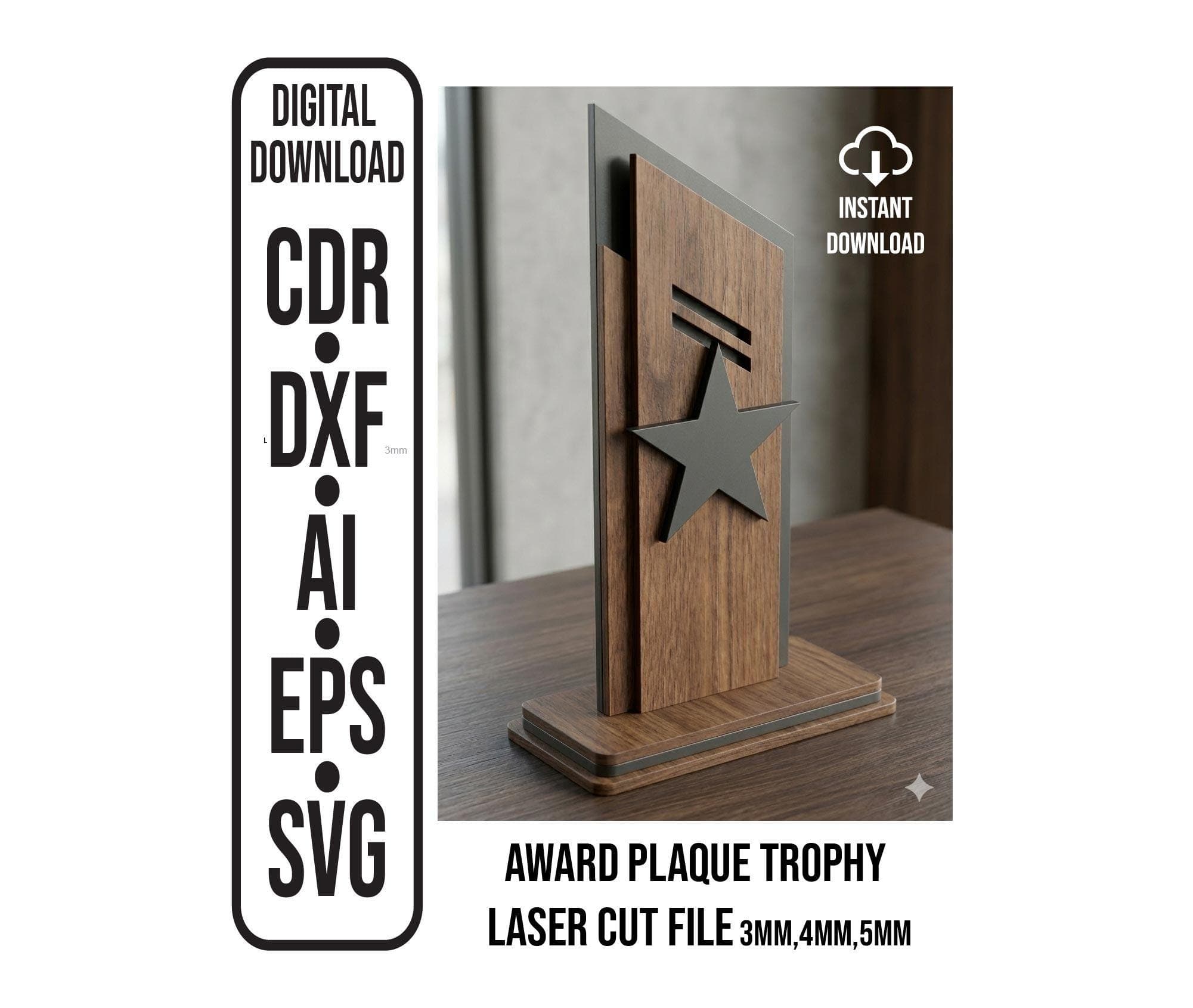 Award Plaque Trophy Modern Laser CNC Cut File Svg Dxf Cdr Ai Eps