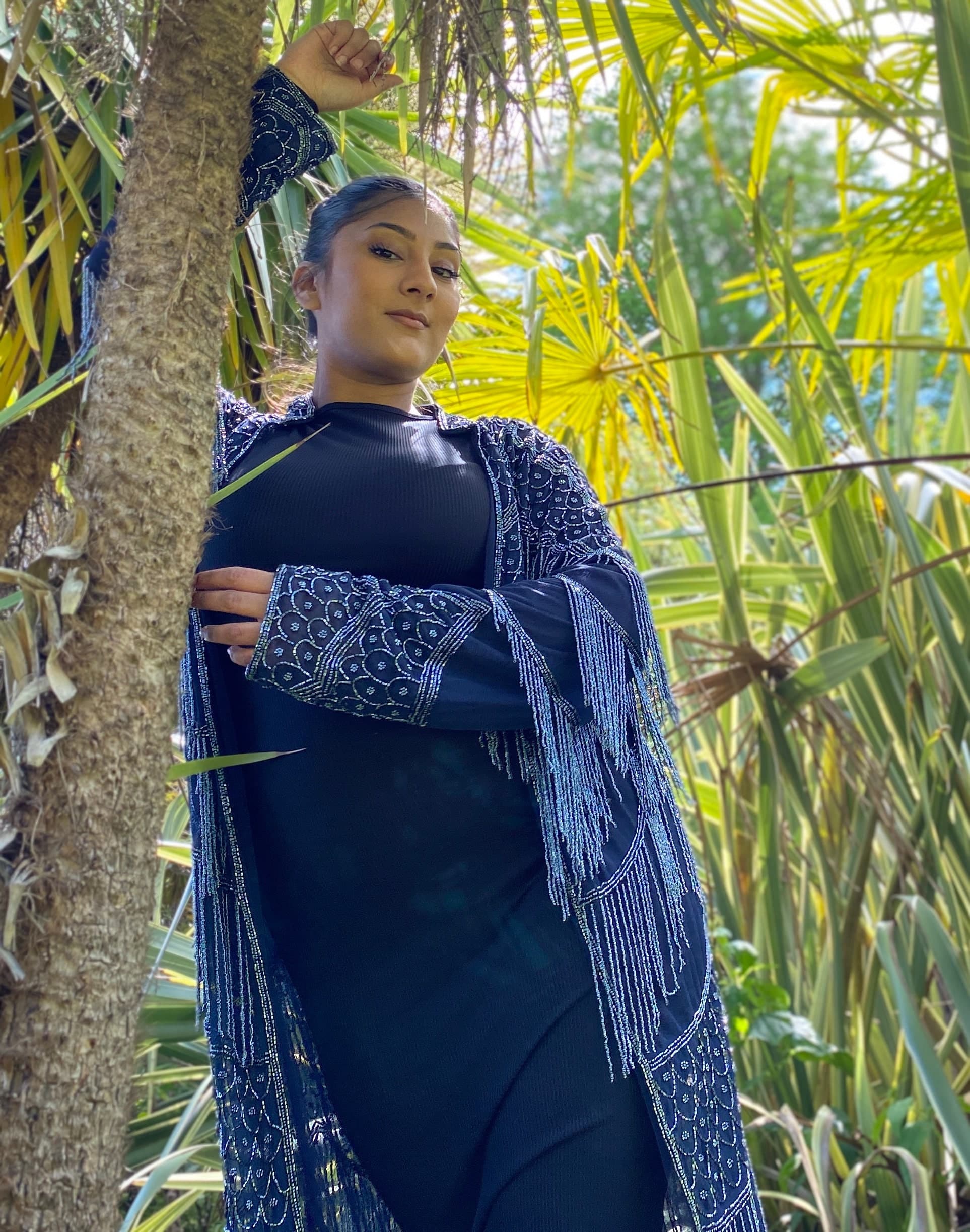Crystal Beaded Chiffon Abaya, Hand Beaded Maxi Dress, Dubai Kaftan - image 4