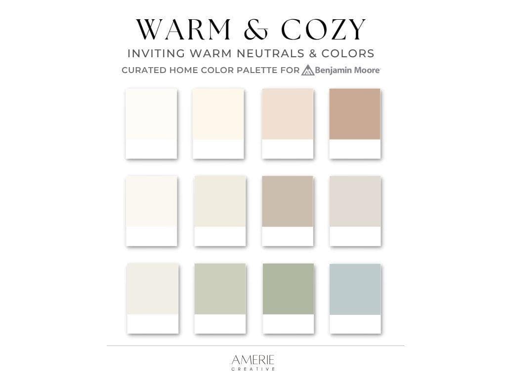 Warm Cozy Home Paint Color Palette Benjamin Moore whole house paint color scheme warm neutral paint colors cream greige taupe paint colors