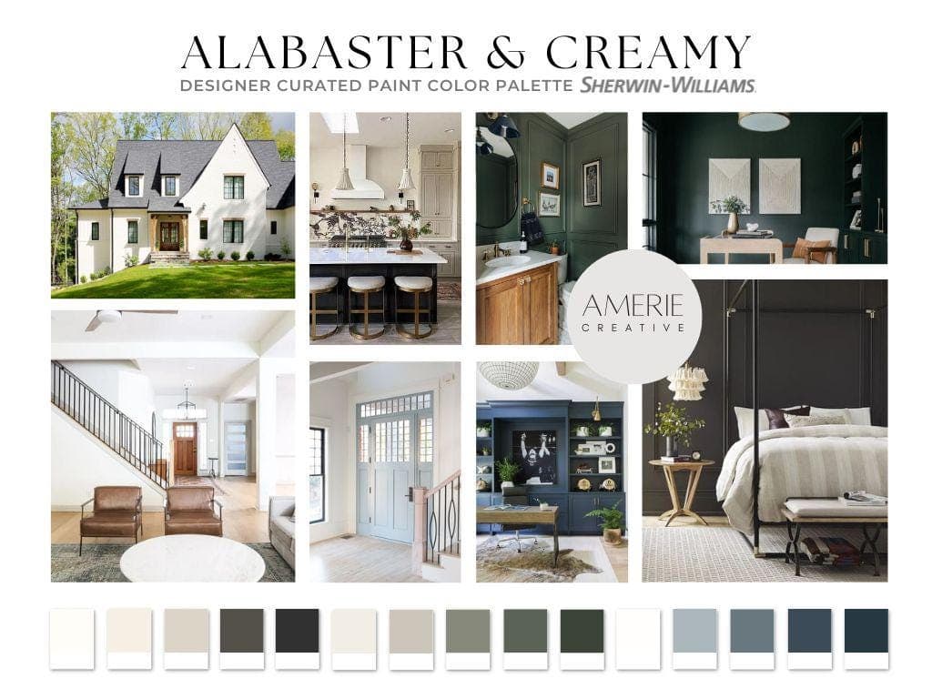 Alabaster Sherwin Willaims Creamy Sherwin Williams Paint Palette Alabaster Creamy White Sherwin Williams Paint Color Palette Creamy white color palette alabaster complimentary colors Alabaster white sherwin williams Warm white paint colors whole house paint color scheme whole home paint color scheme interior paint color warm neutral home paint colors accessible beige pure white duck anew gray green rosemary ripe olive urbane bronze stardew dark night black magic slate tile