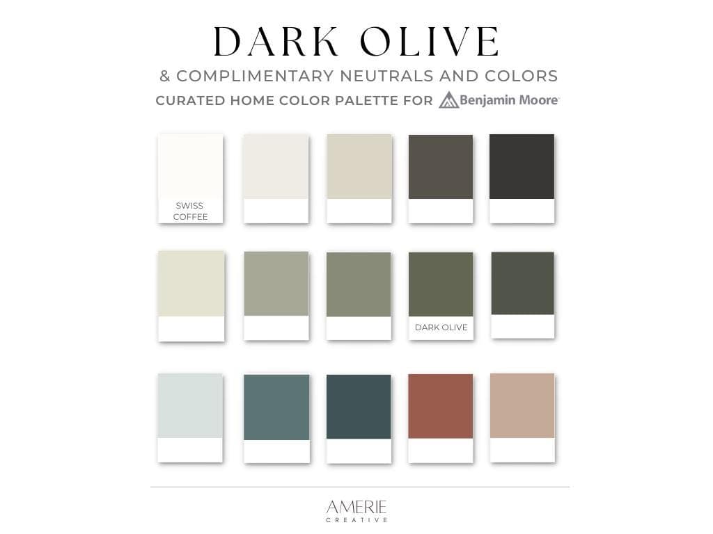 Dark Olive Benjamin Moore paint color palette hacienda house paint color scheme teal terracotta paint color earthy neutral paint colors 2026