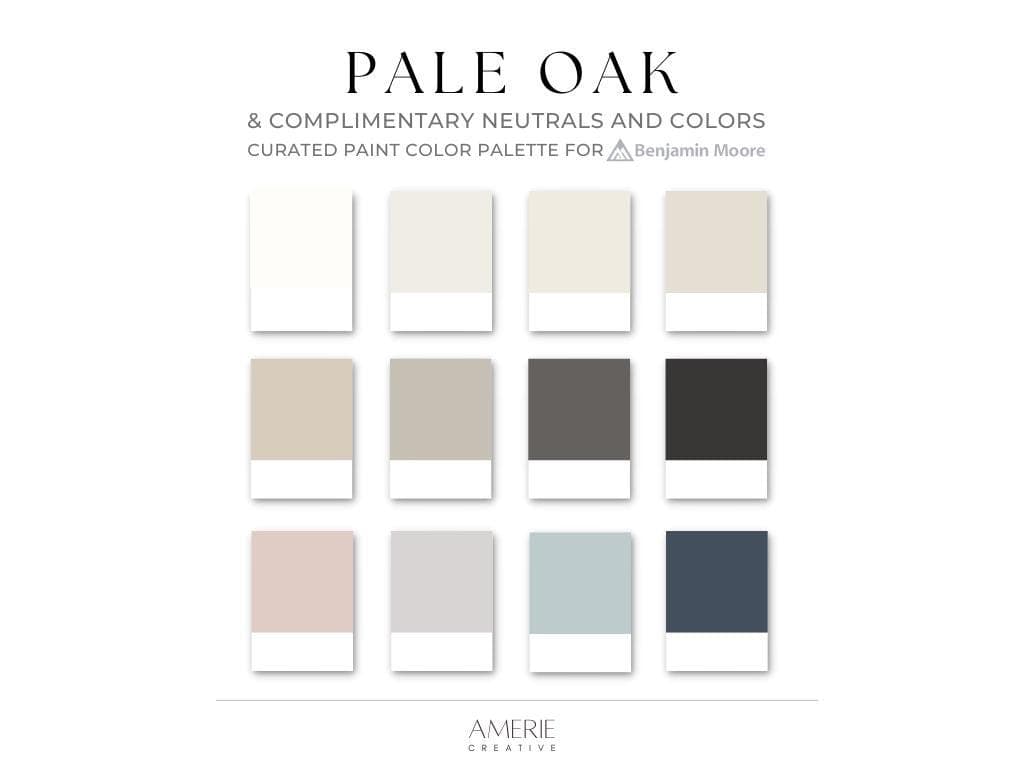 Pale Oak Benjamin Moore Paint Color Palette | Whole house colour scheme warm neutral paint colors gray beige greige smokey taupe paint color