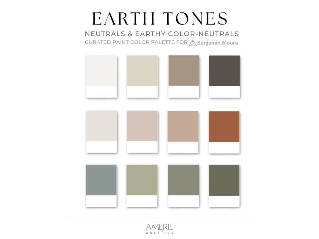 Earth Tone Paint Color Palette Benjamin Moore paint palette Earthy neutral paint color olive green terracotta warm neutral paint colors 2026